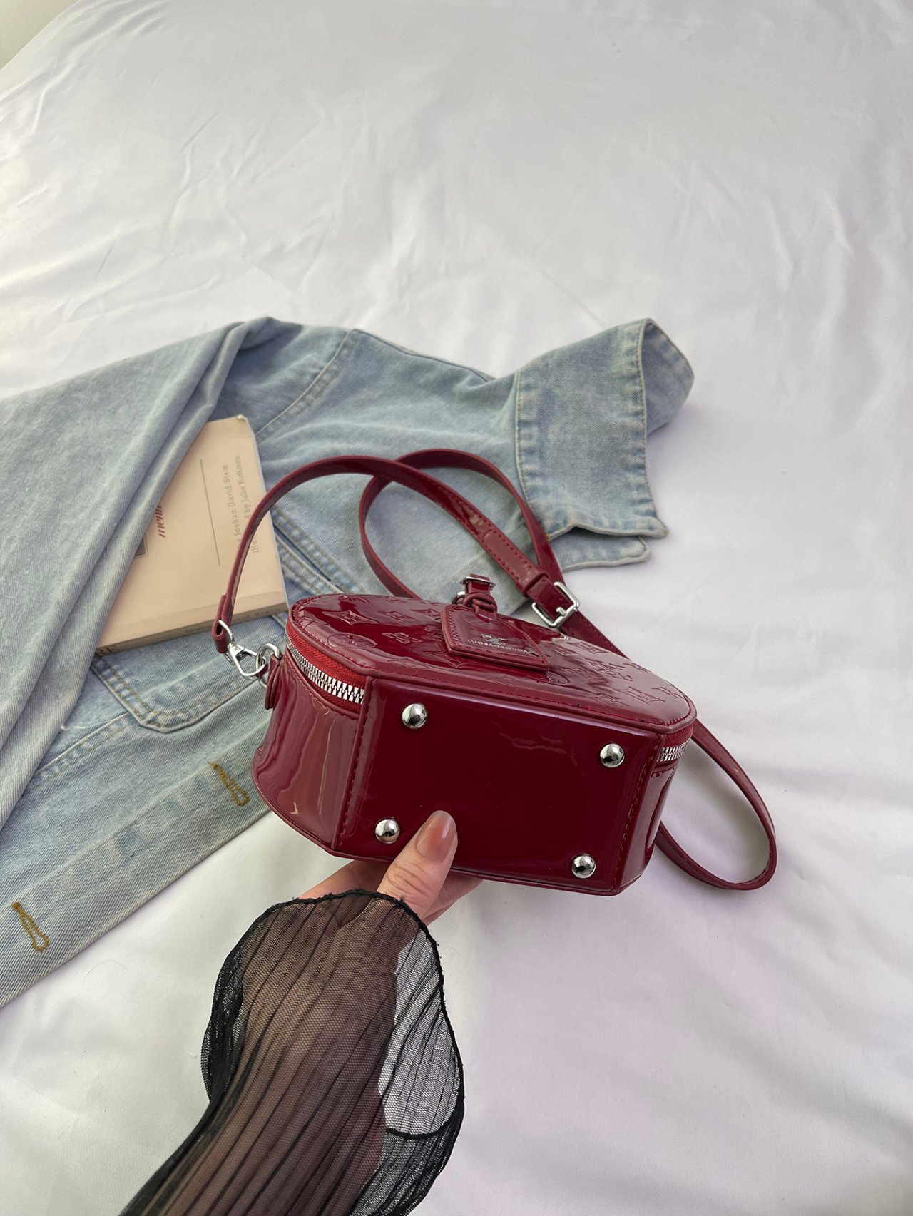 Burgundy Patent Square Crossbody Bag
