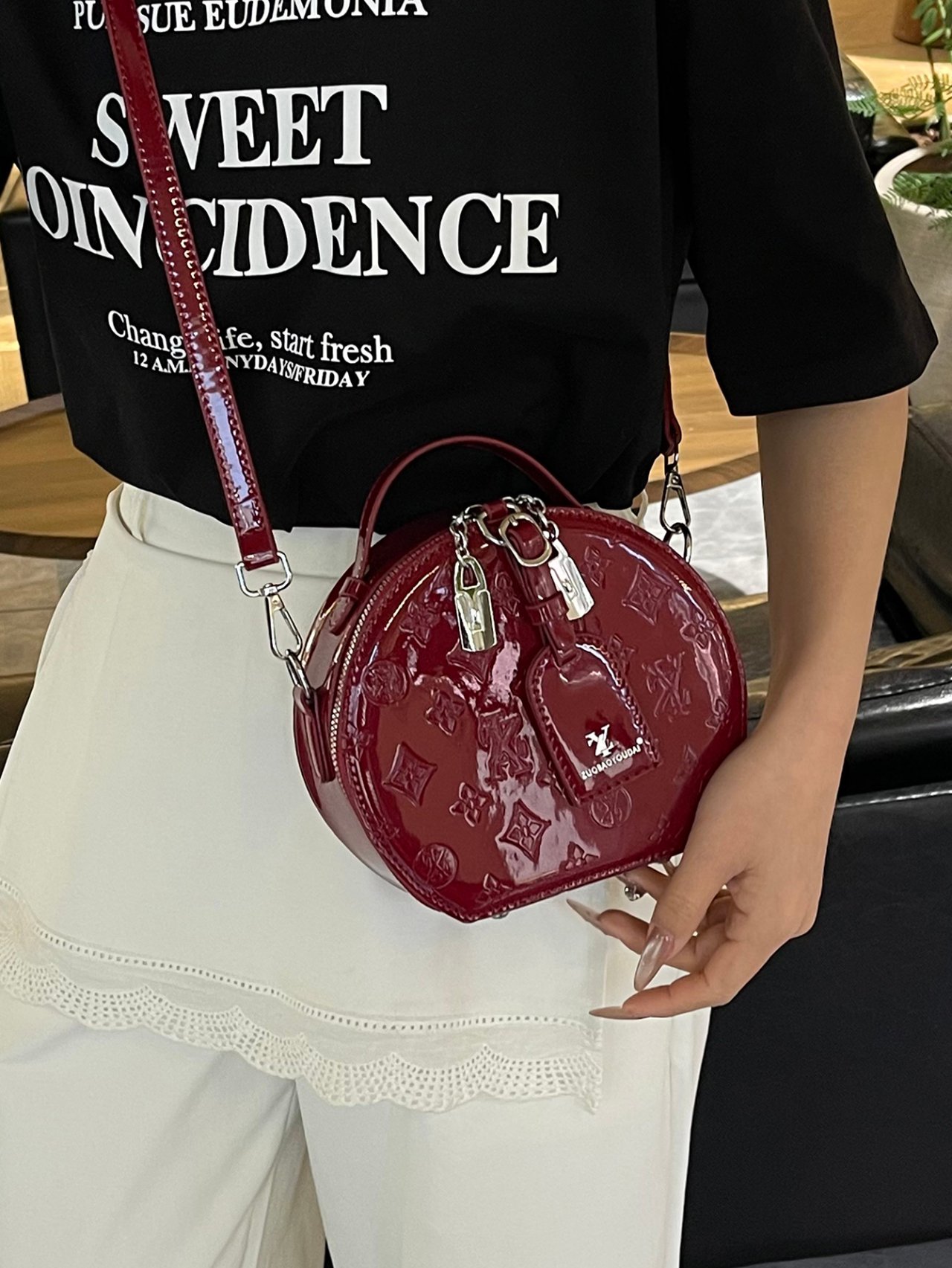 Burgundy Patent Square Crossbody Bag