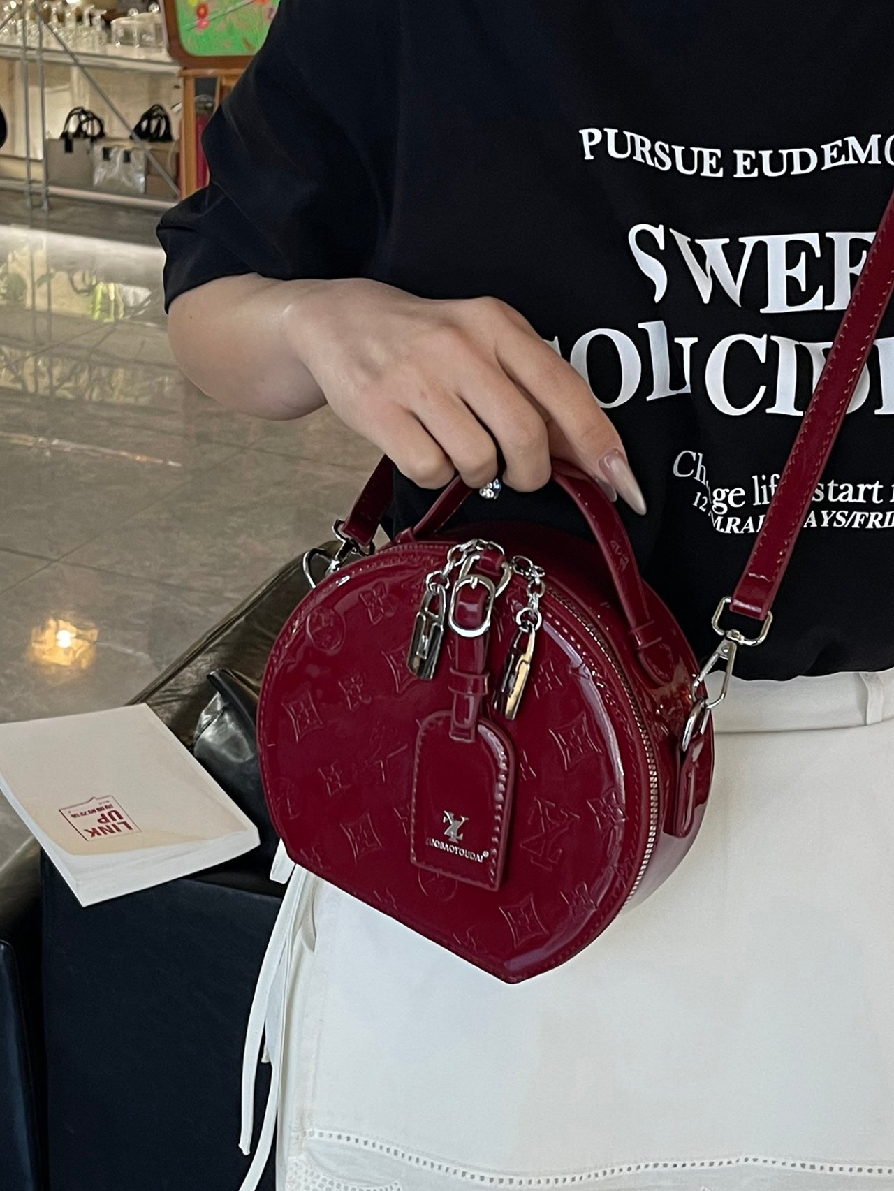 Burgundy Patent Square Crossbody Bag