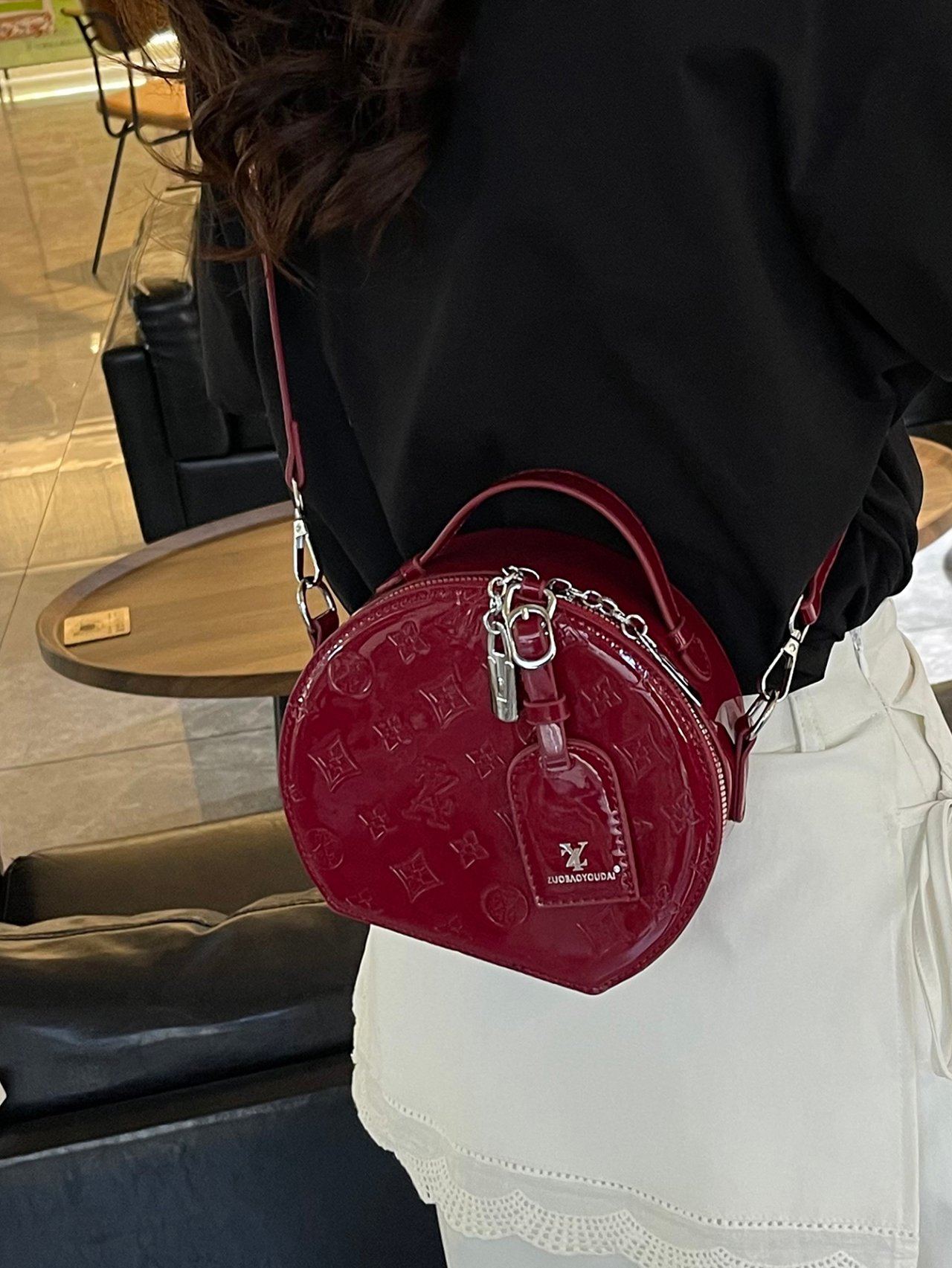 Burgundy Patent Square Crossbody Bag