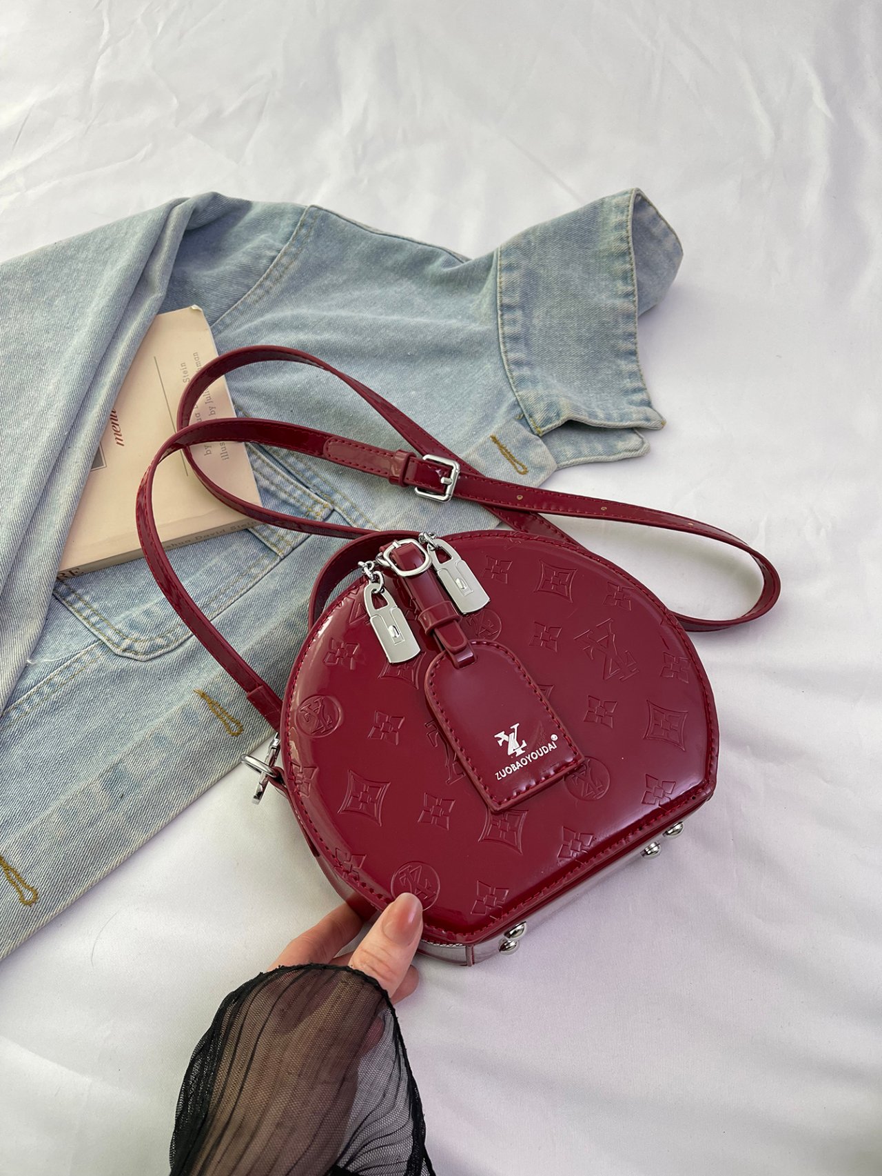 Burgundy Patent Square Crossbody Bag