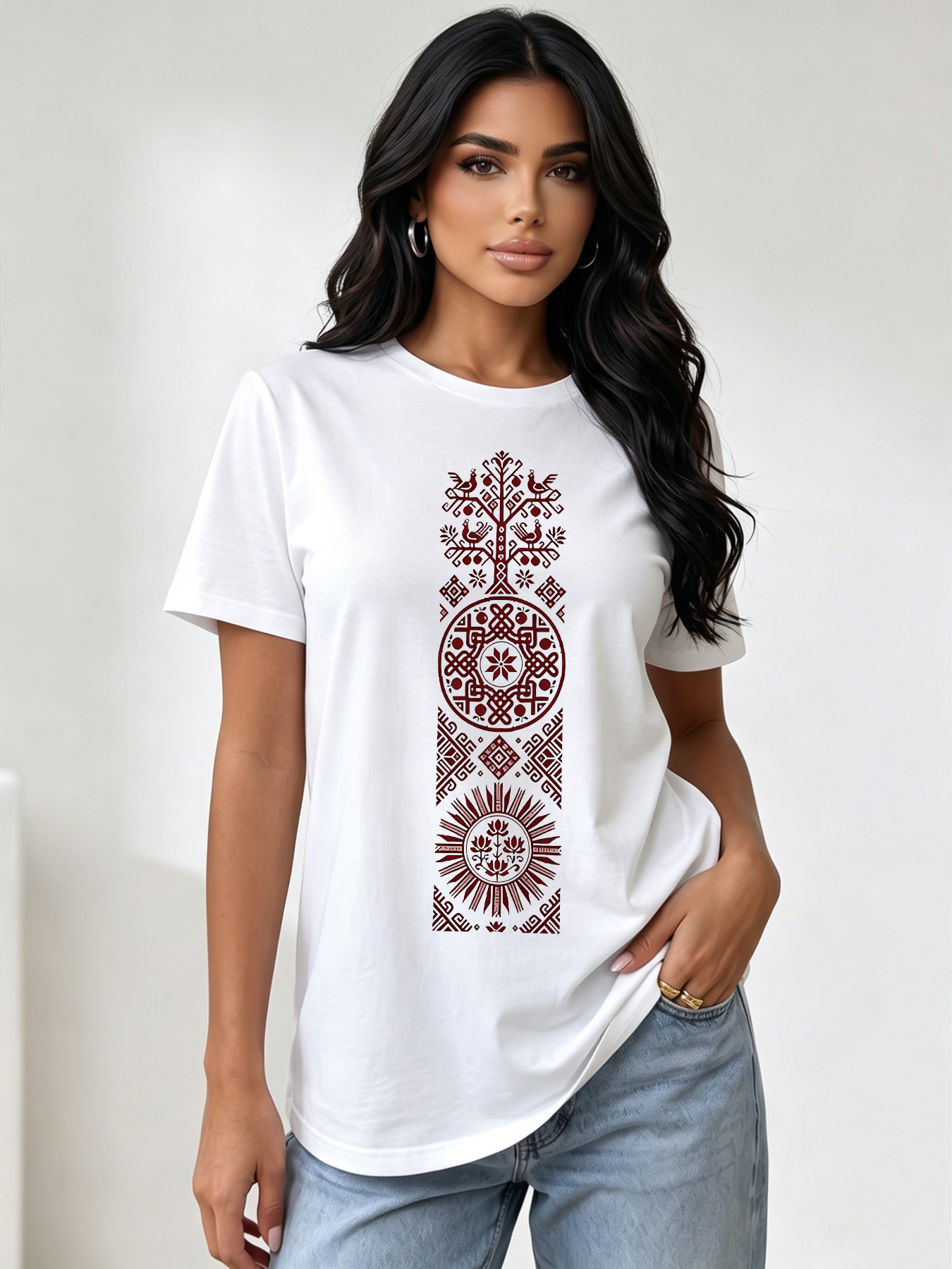 White Printed Round Neck Regular T-Shirt