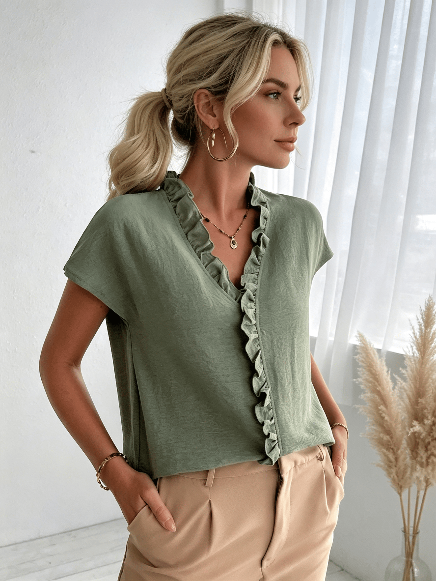 Green Texture Short Sleeves Regular Shirt