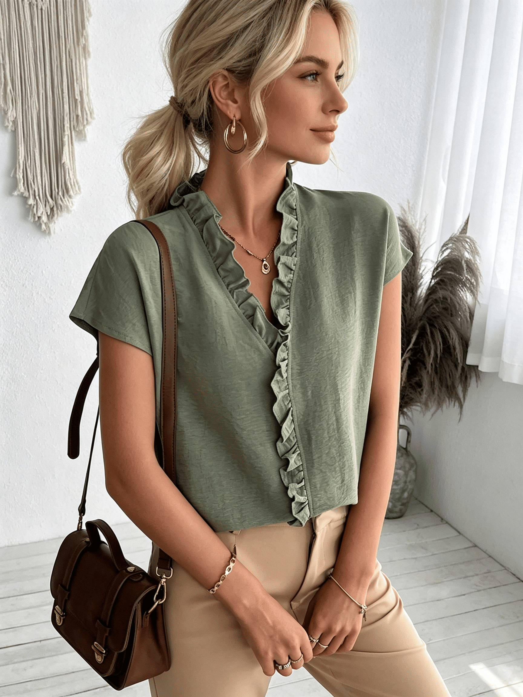 Green Texture Short Sleeves Regular Shirt