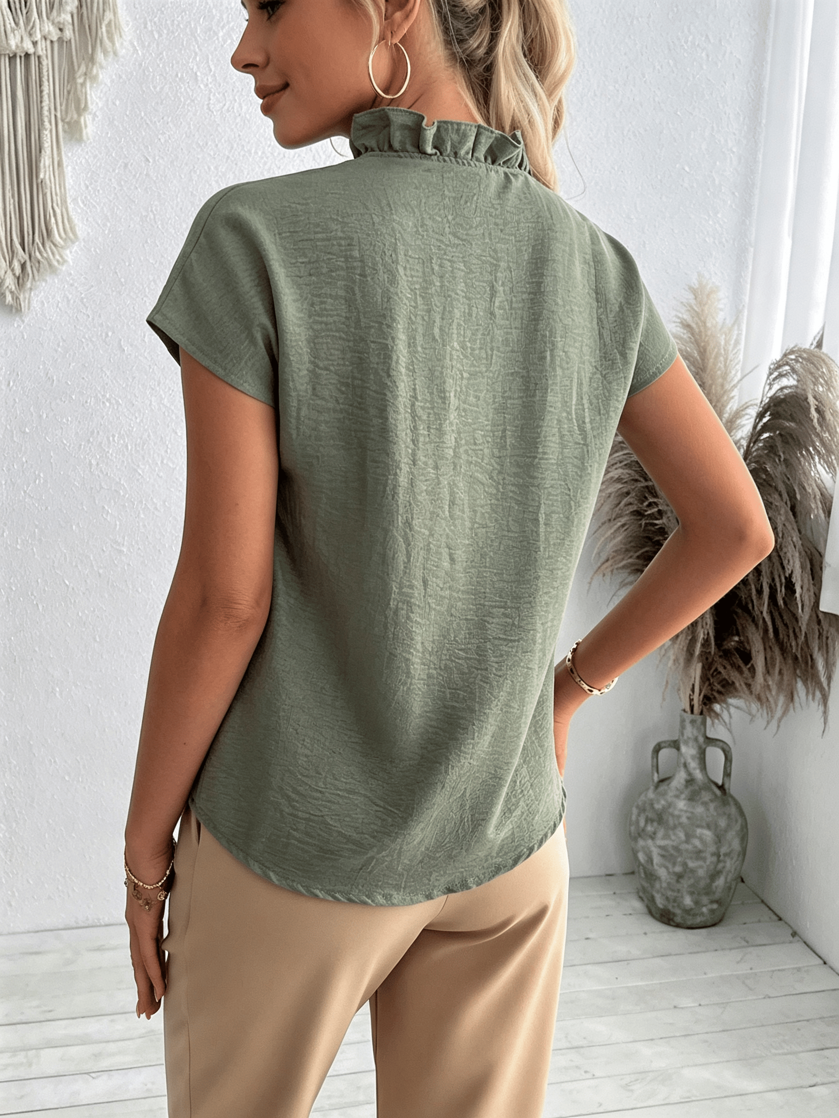 Green Texture Short Sleeves Regular Shirt