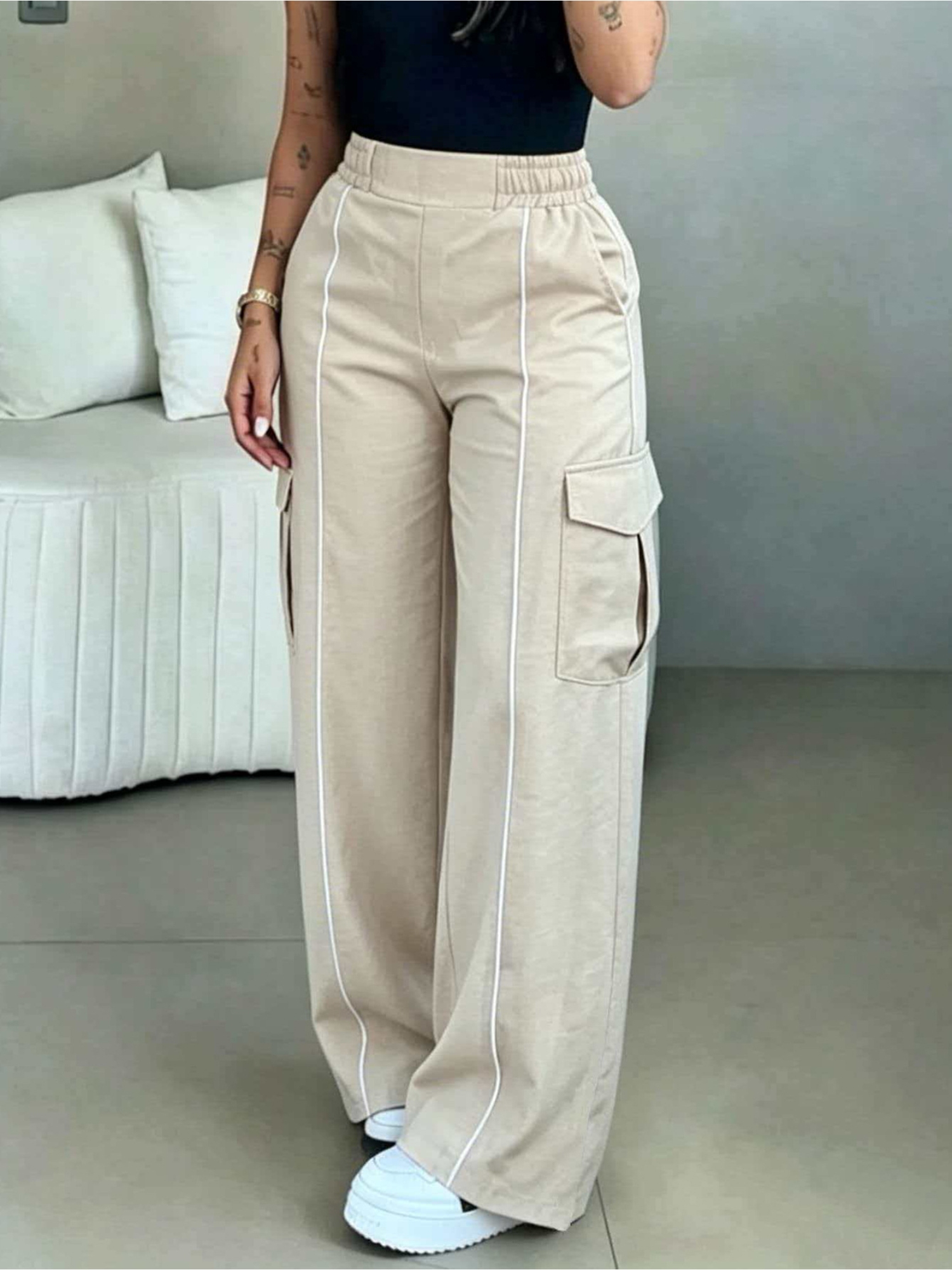 بنطال كارغو سادة بيج