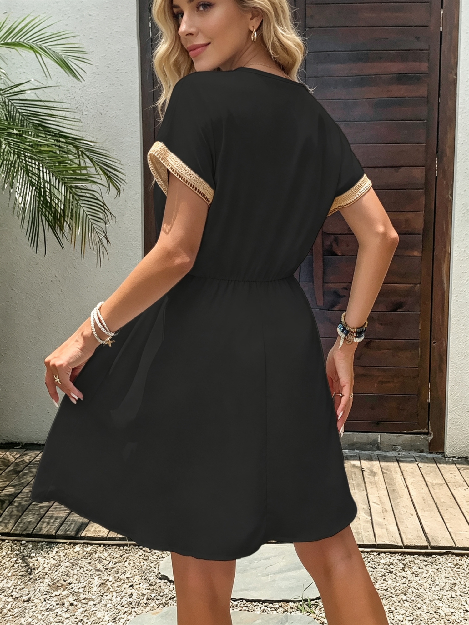 Black A-Line Dress with Gold Embroidery