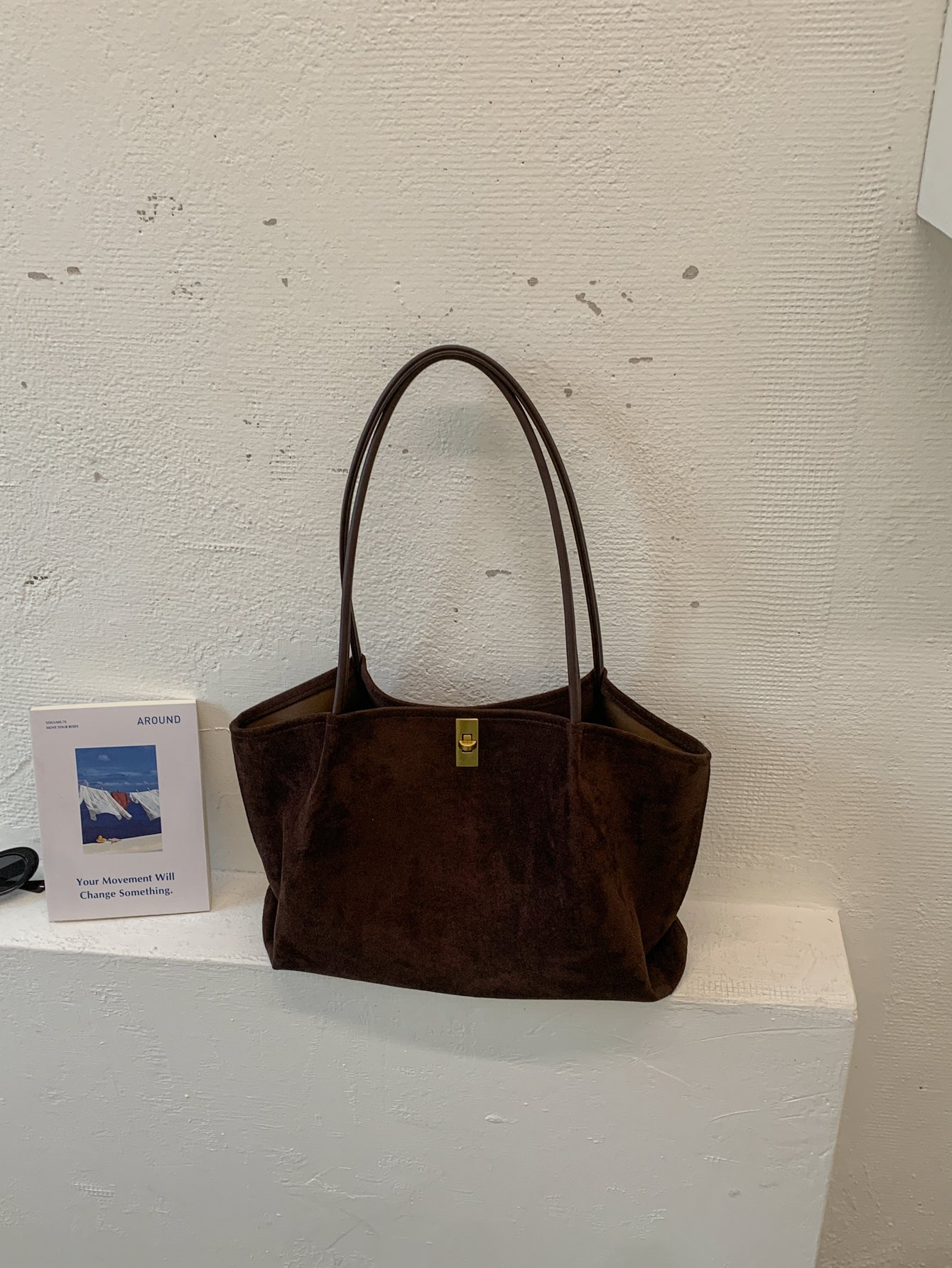 Coffee Brown Solid Shoulder Bag with Push Lock