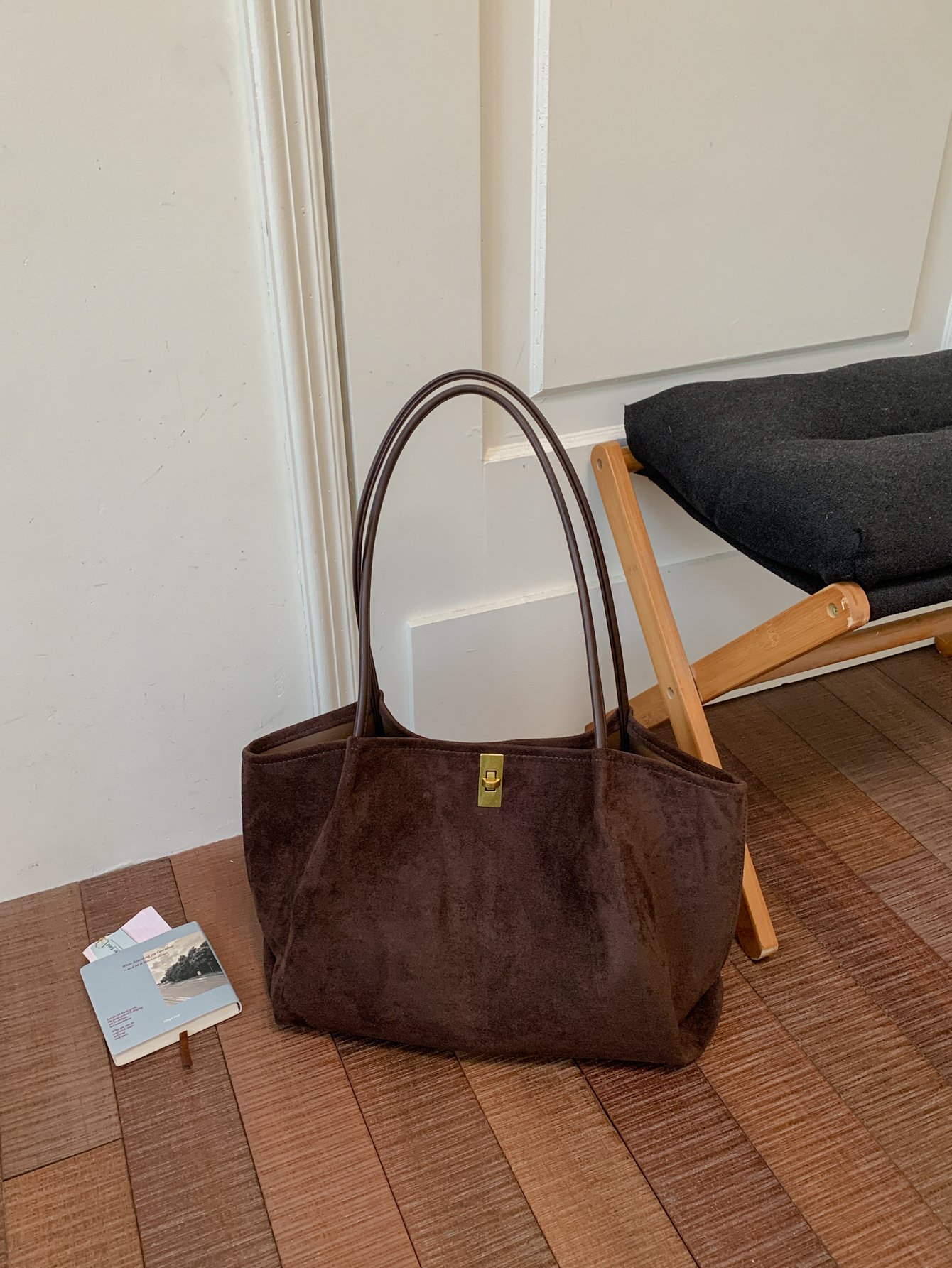 Coffee Brown Solid Shoulder Bag with Push Lock