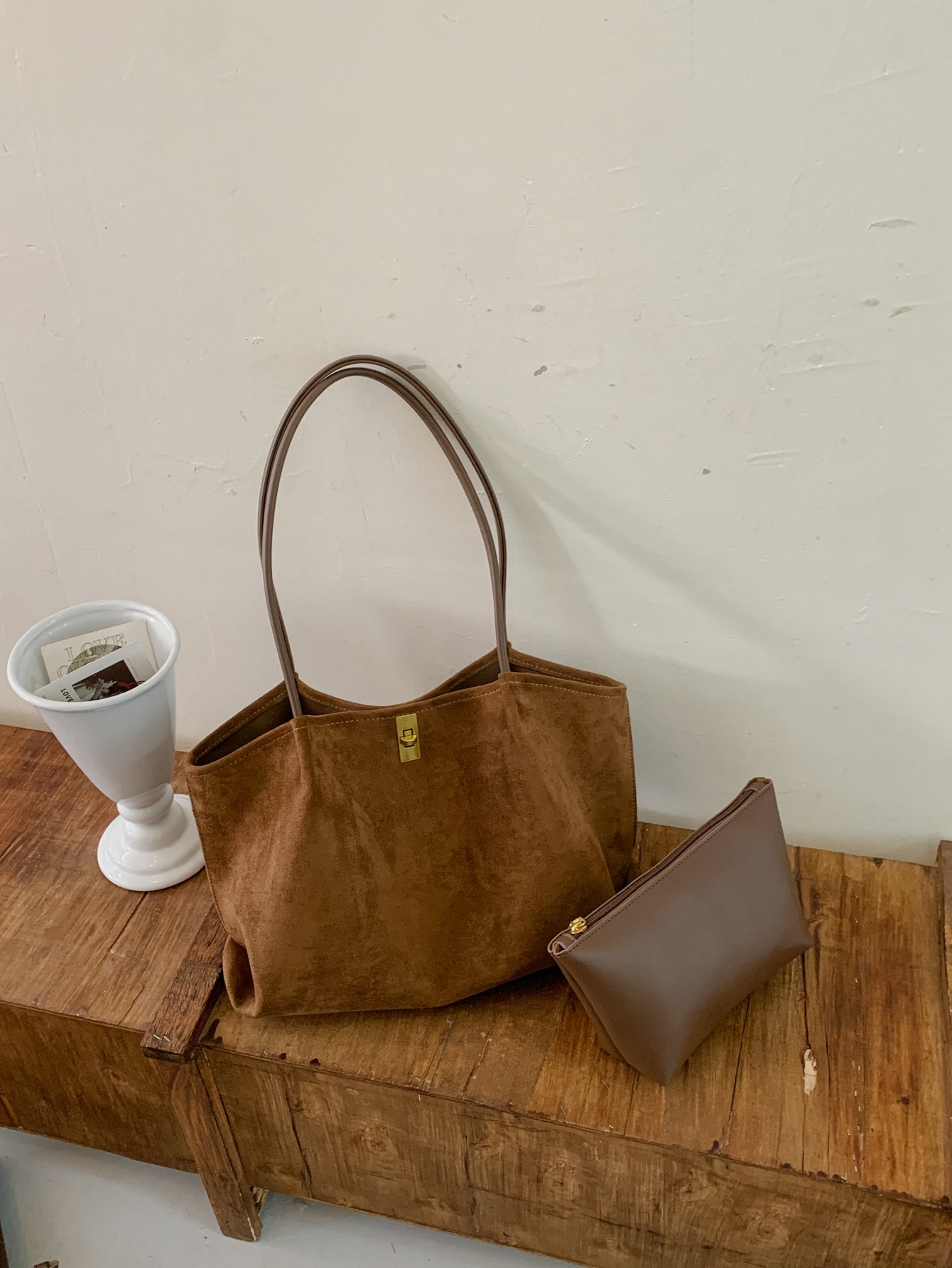 Brown Solid Shoulder Bag with Push Lock