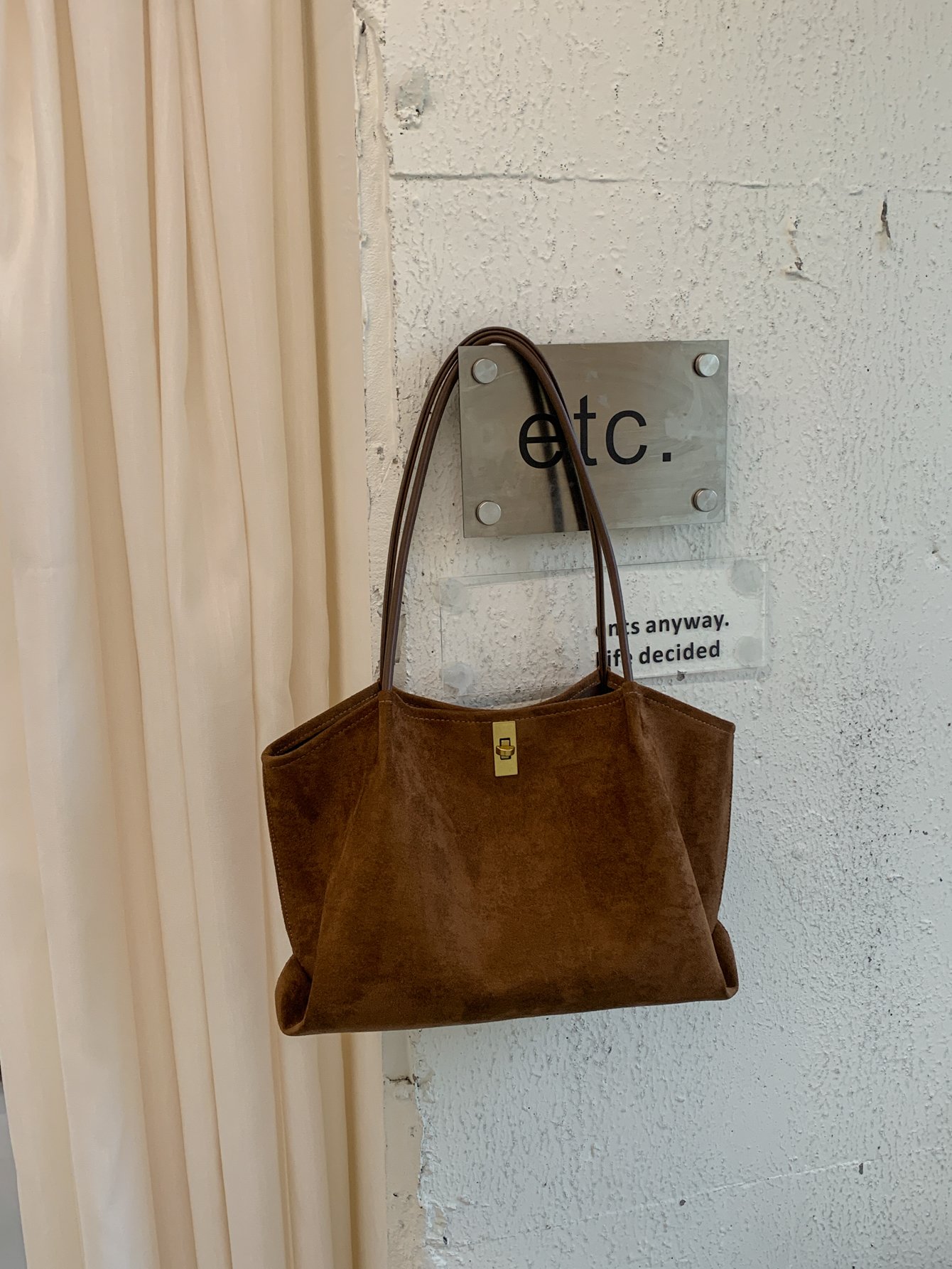 Brown Solid Shoulder Bag with Push Lock