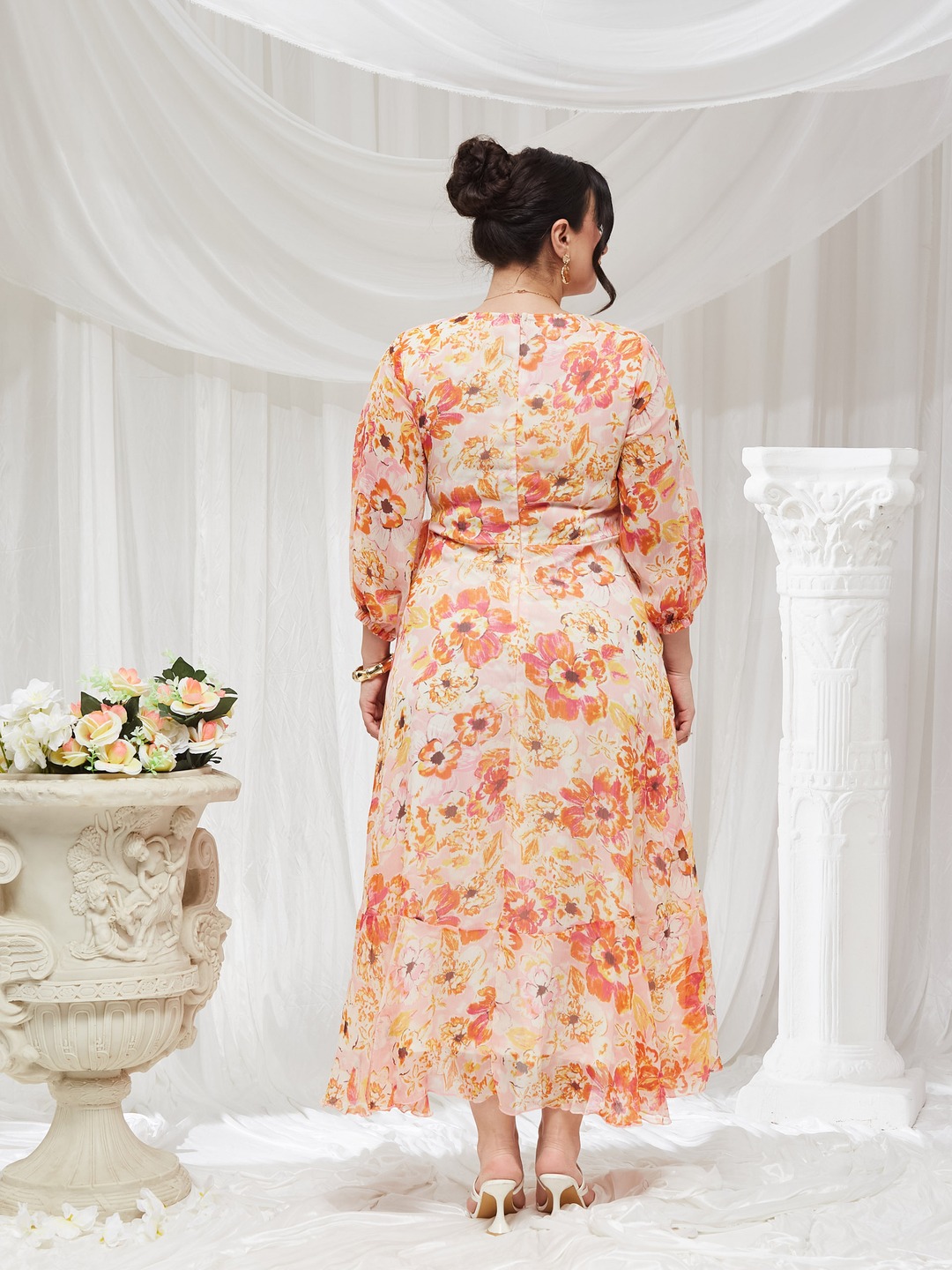 Multi Printed V Neck Fit and Flare Ankle length Dress