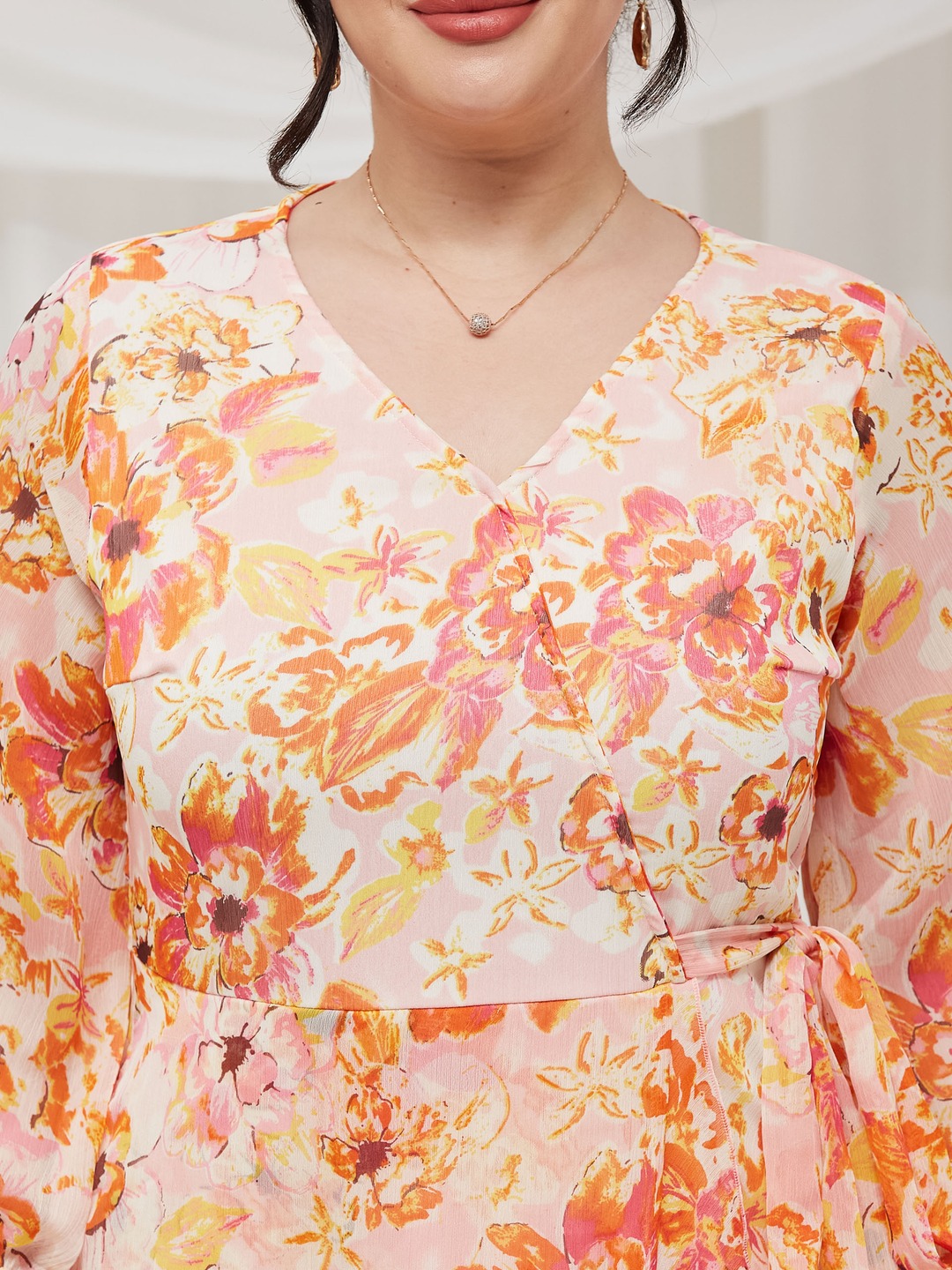 Multi Printed V Neck Fit and Flare Ankle length Dress