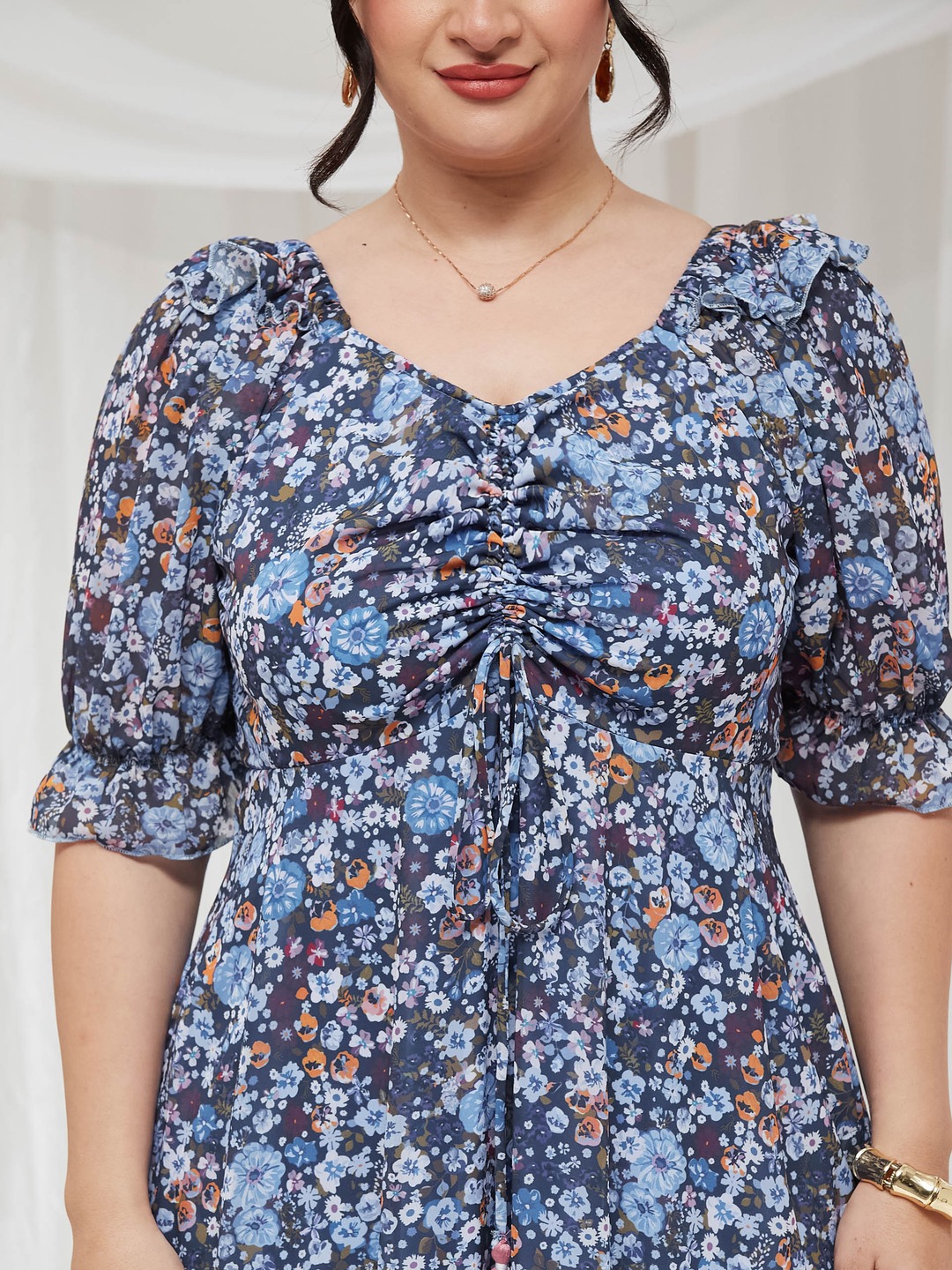 Multi Printed V Neck Tiered Ankle length Dress