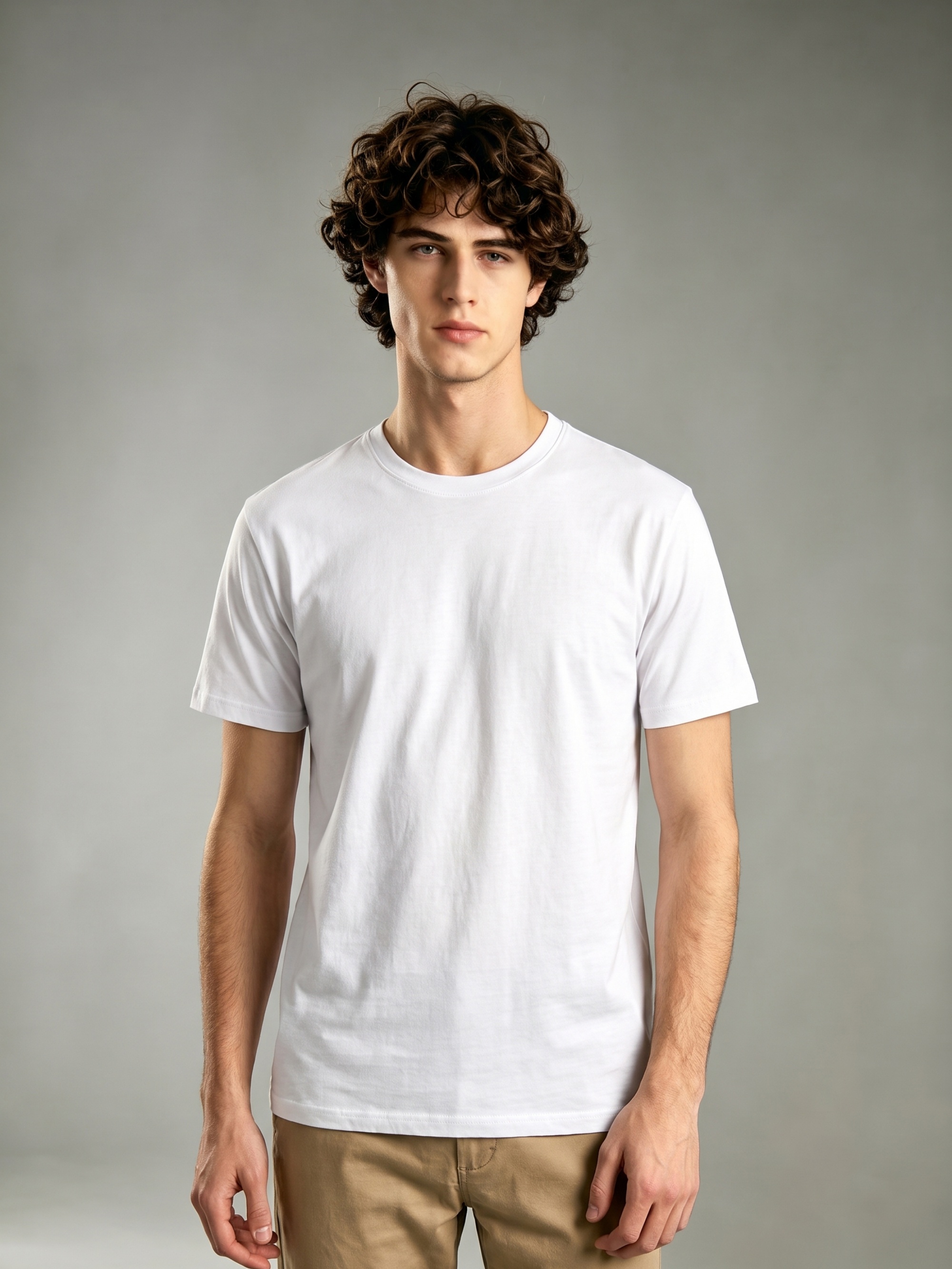 White Solid Round Neck Regular T-Shirt