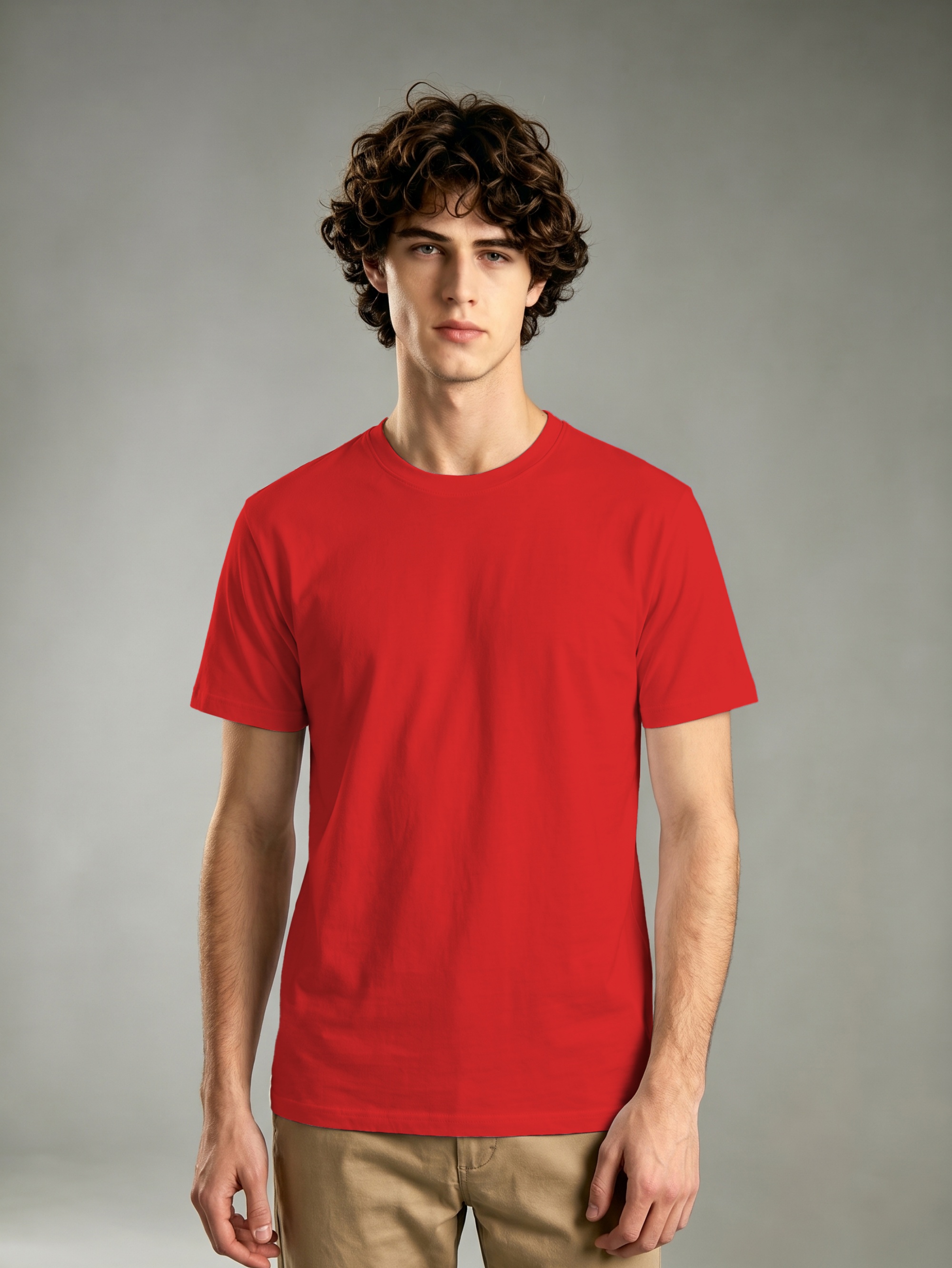 Red Solid Round Neck Regular T-Shirt