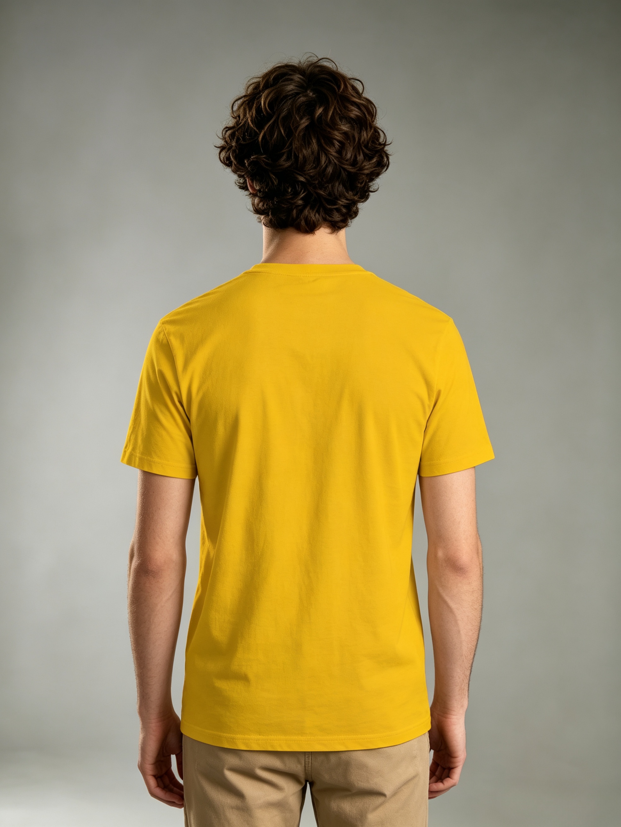 Yellow Solid Round Neck Regular T-Shirt