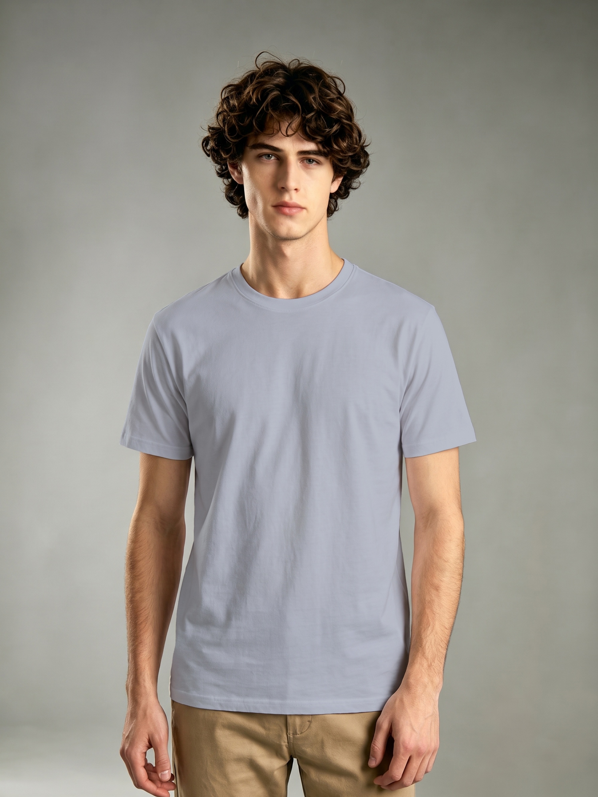 Grey Solid Round Neck Regular T-Shirt