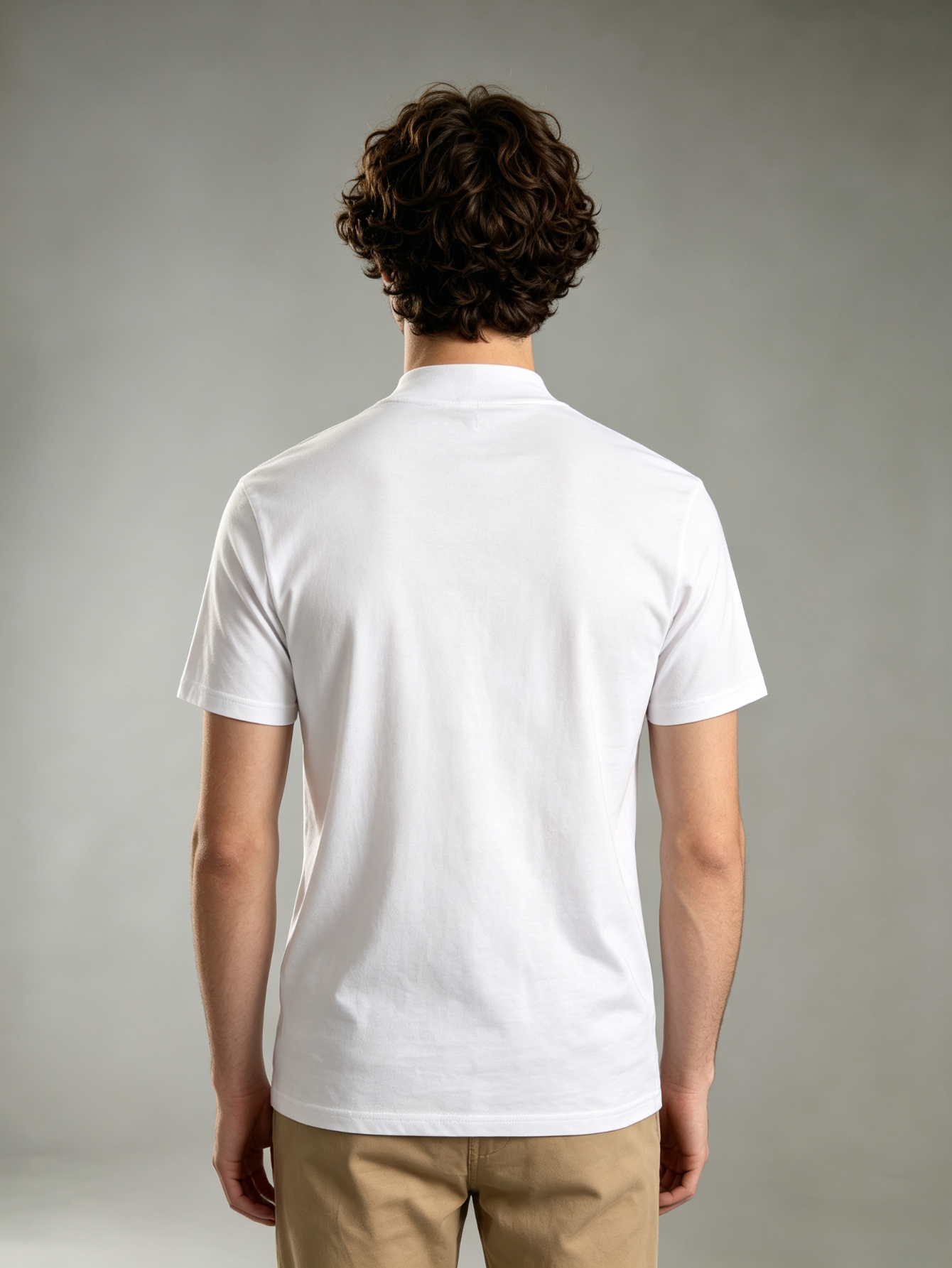 White Solid High Neck Regular T-Shirt