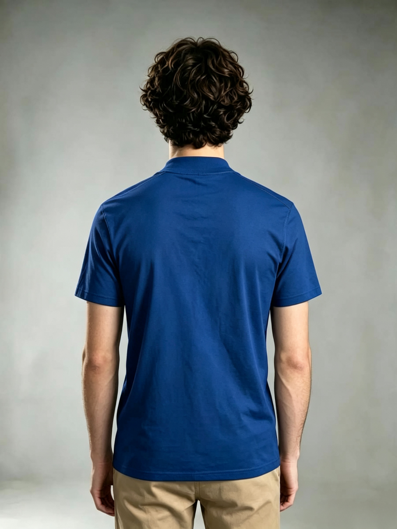 Medium Blue Solid High Neck Regular T-Shirt