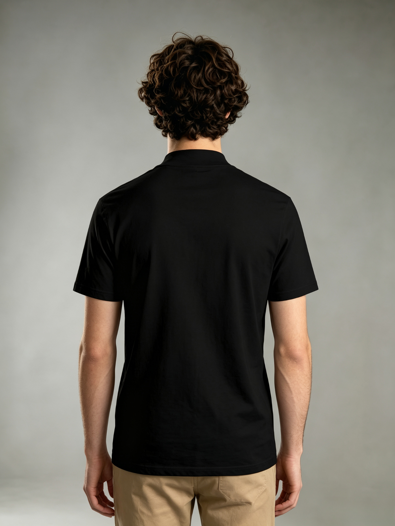 Black Solid High Neck Regular T-Shirt