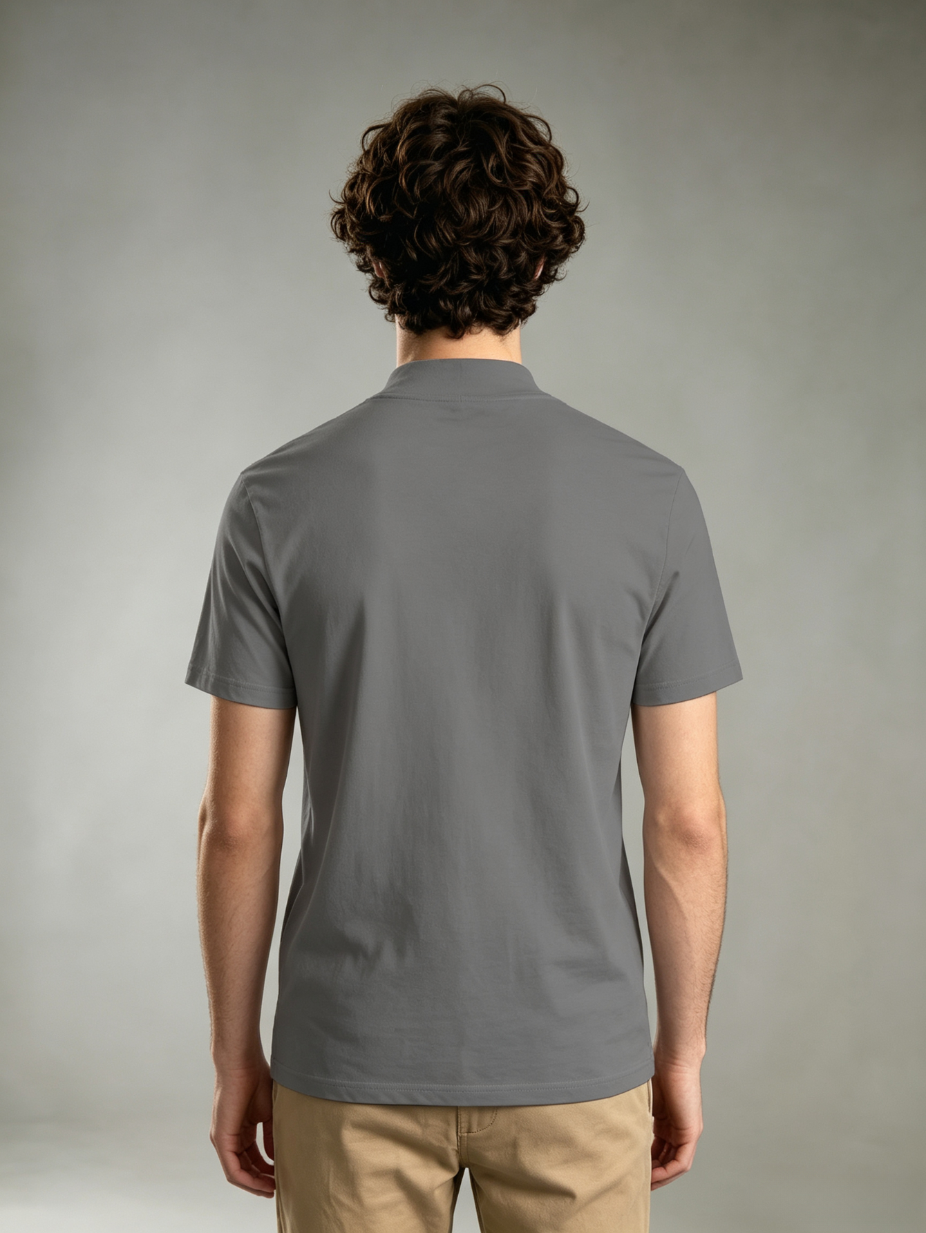 Charcoal Solid High Neck Regular T-Shirt