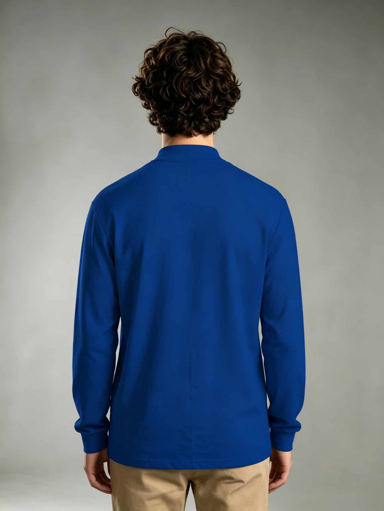 Medium Blue Solid High Neck Regular T-Shirt