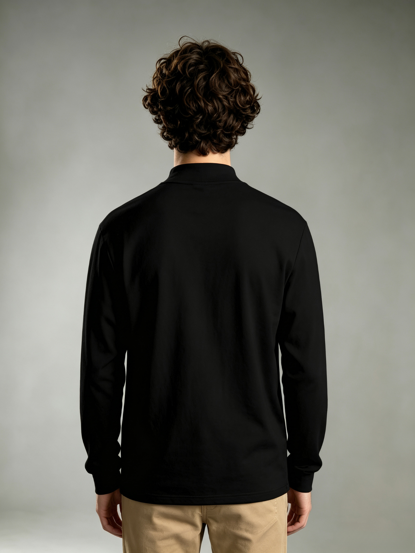 Black Solid High Neck Regular T-Shirt