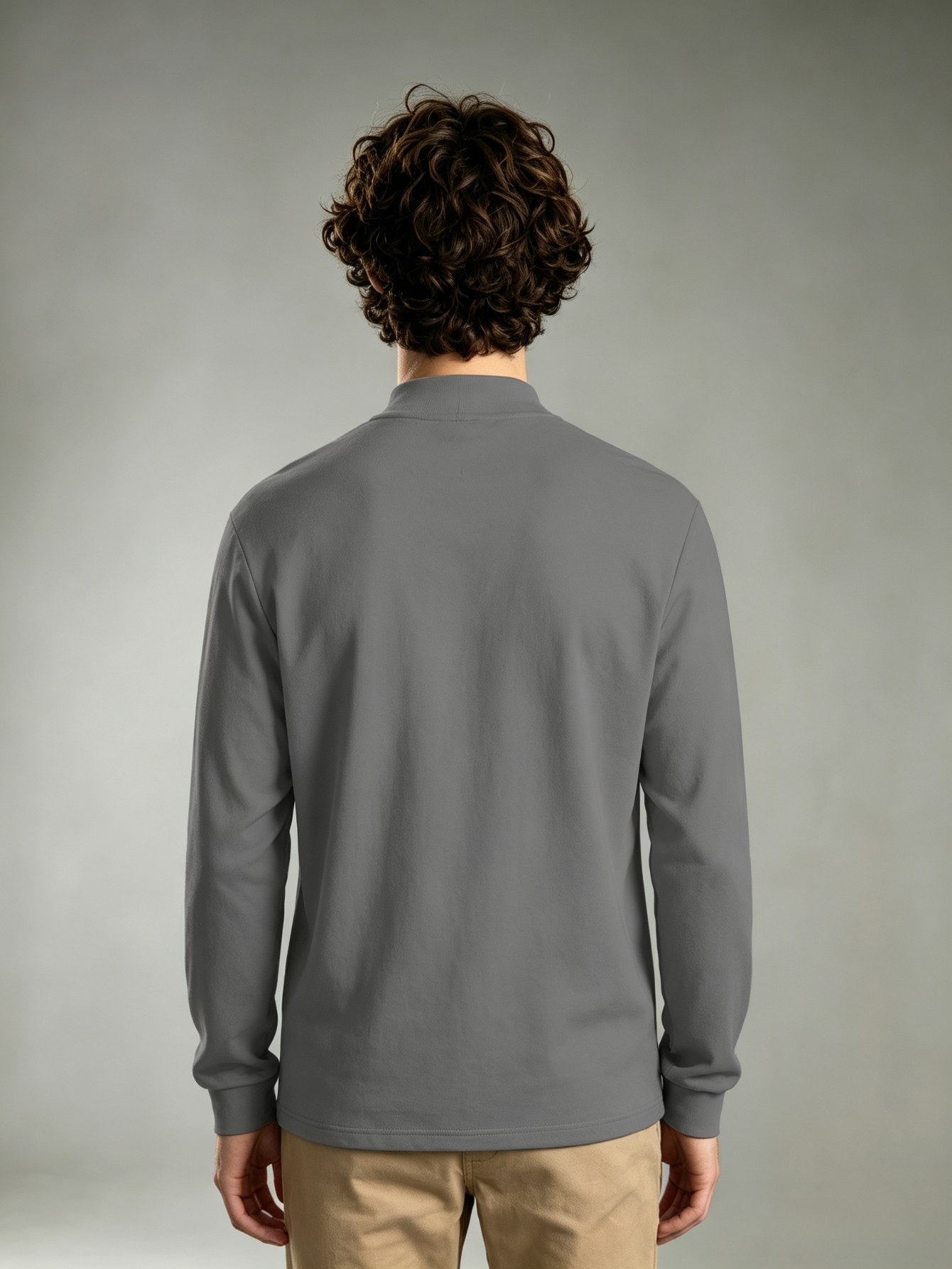Charcoal Solid High Neck Regular T-Shirt