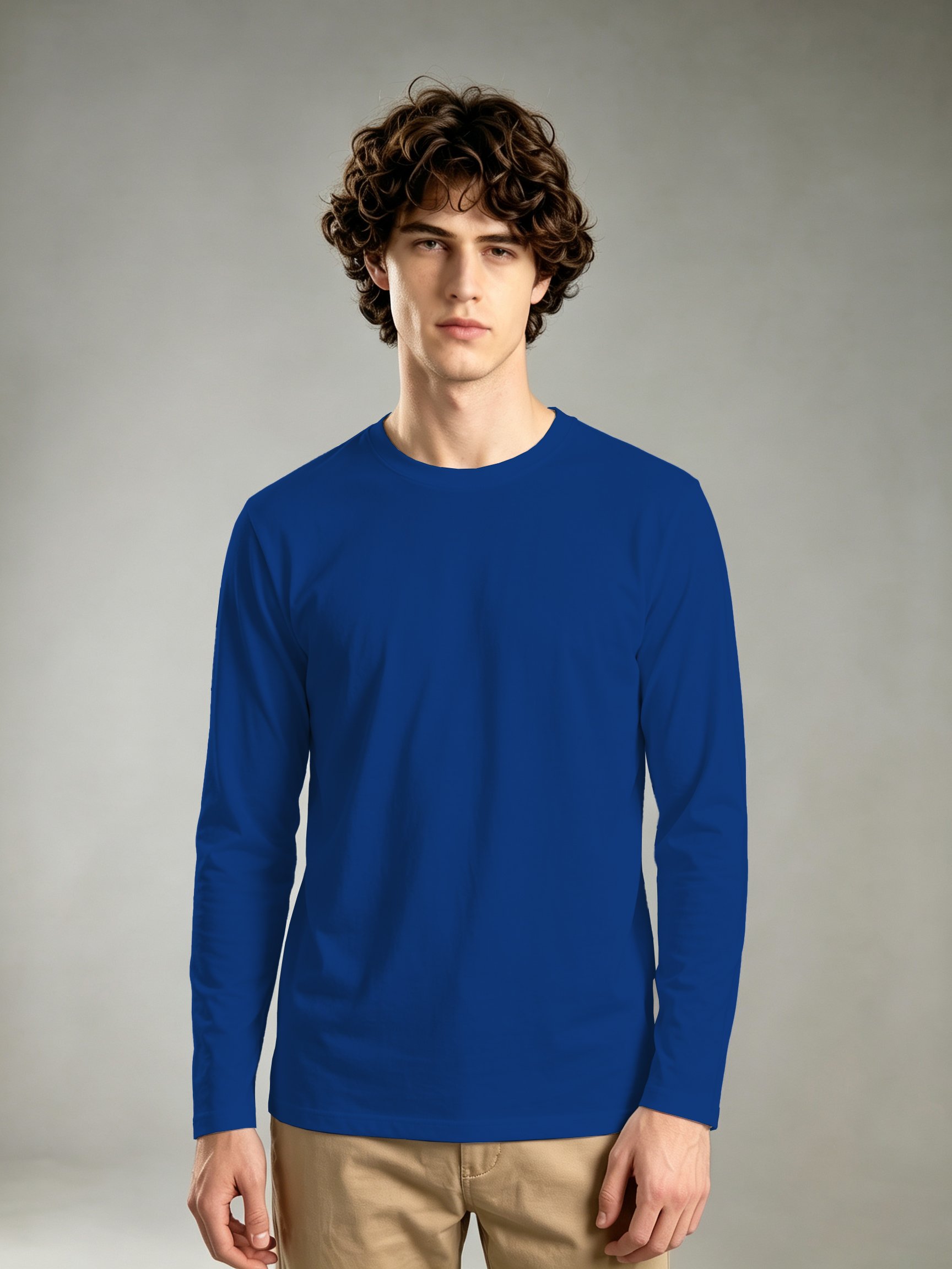 Medium Blue Solid Round Neck Regular T-Shirt