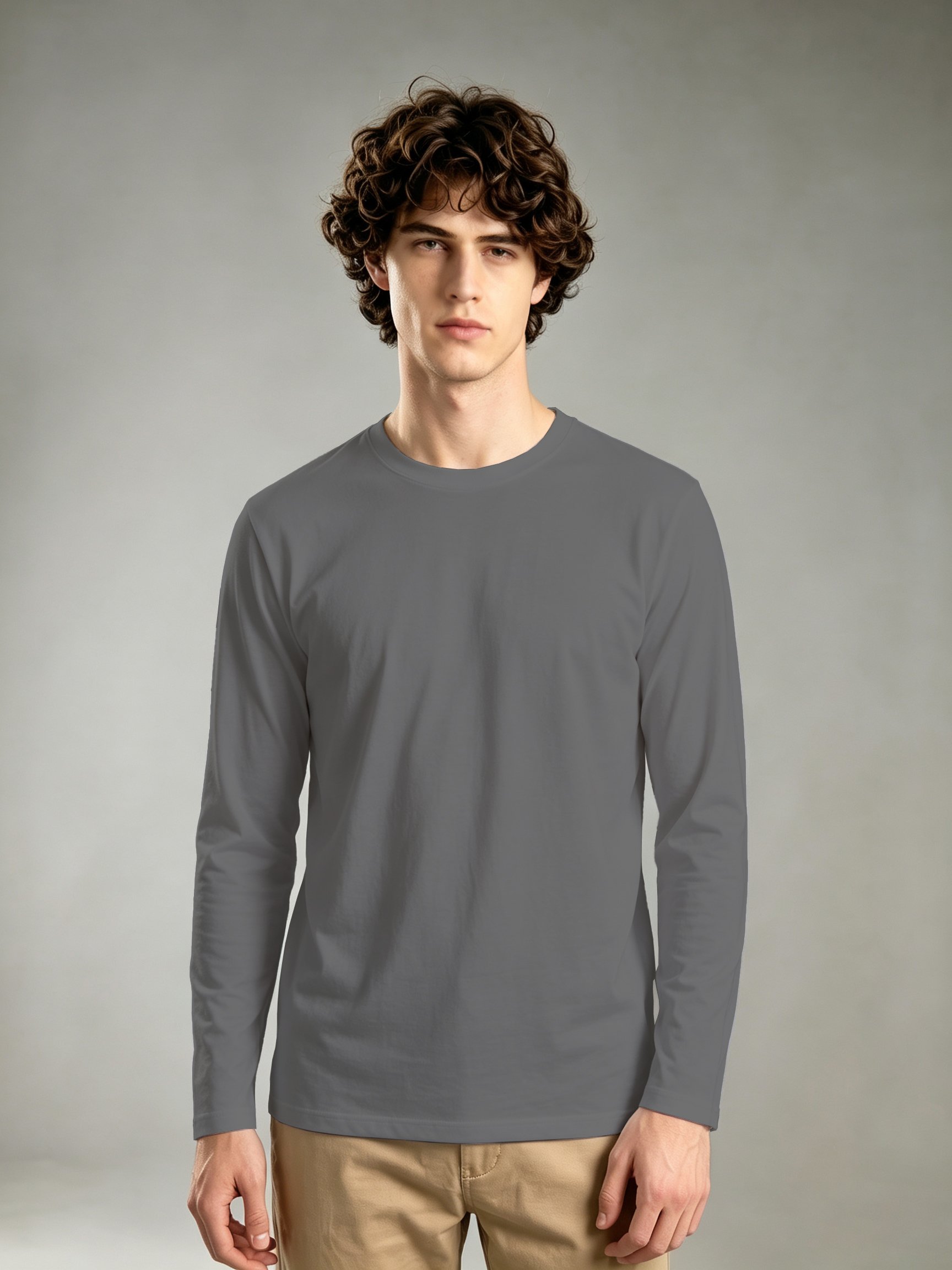 Charcoal Solid Round Neck Regular T-Shirt