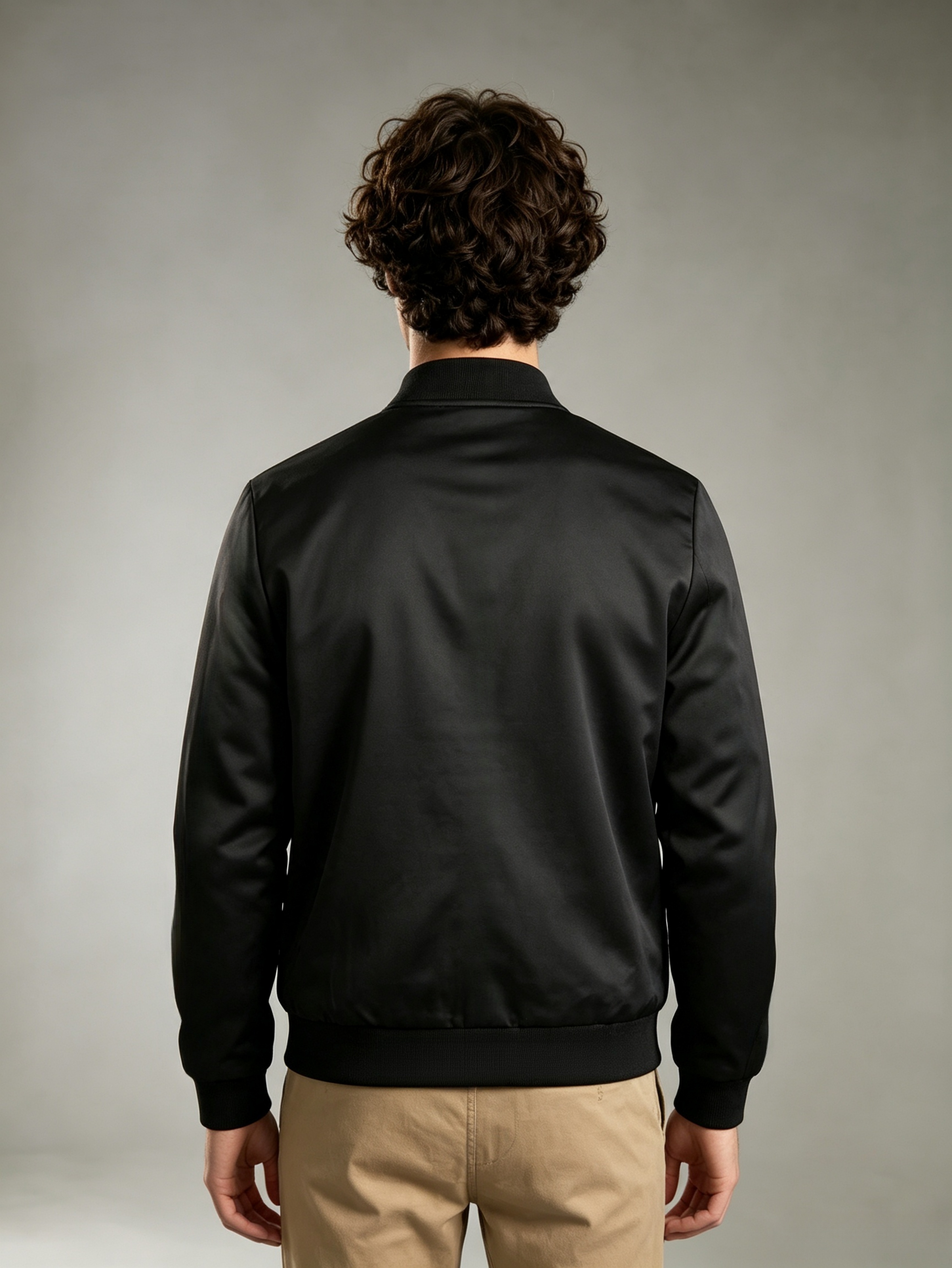 Black Solid Regular Bomber Jacket
