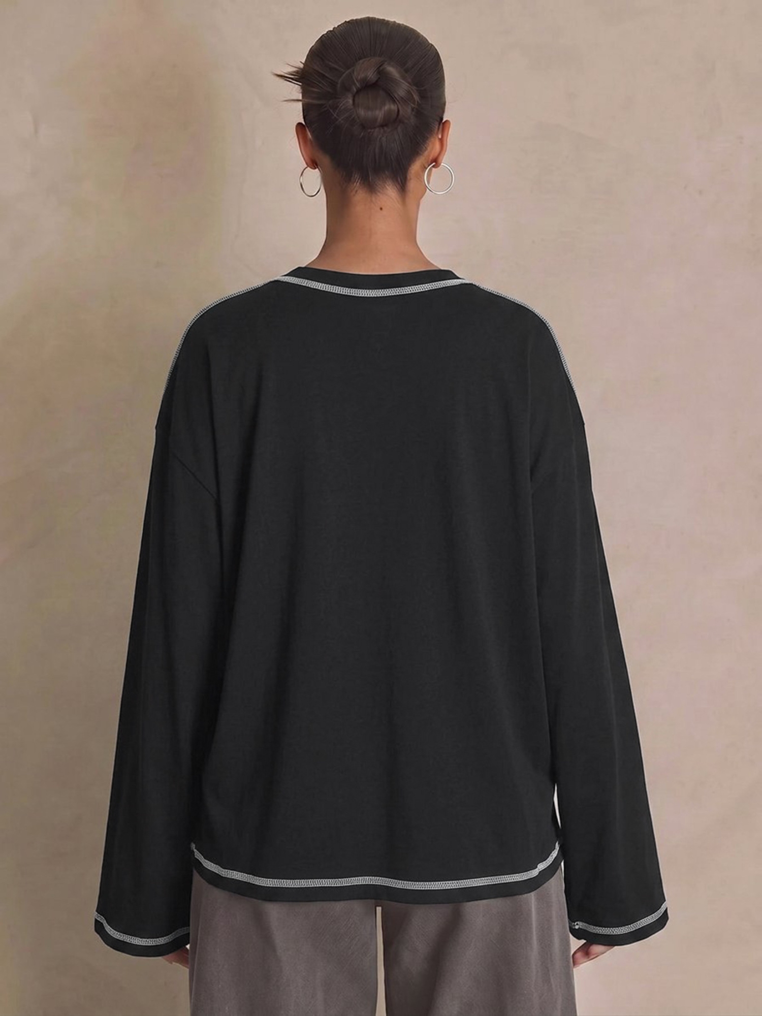 Black Solid Round Neck Top