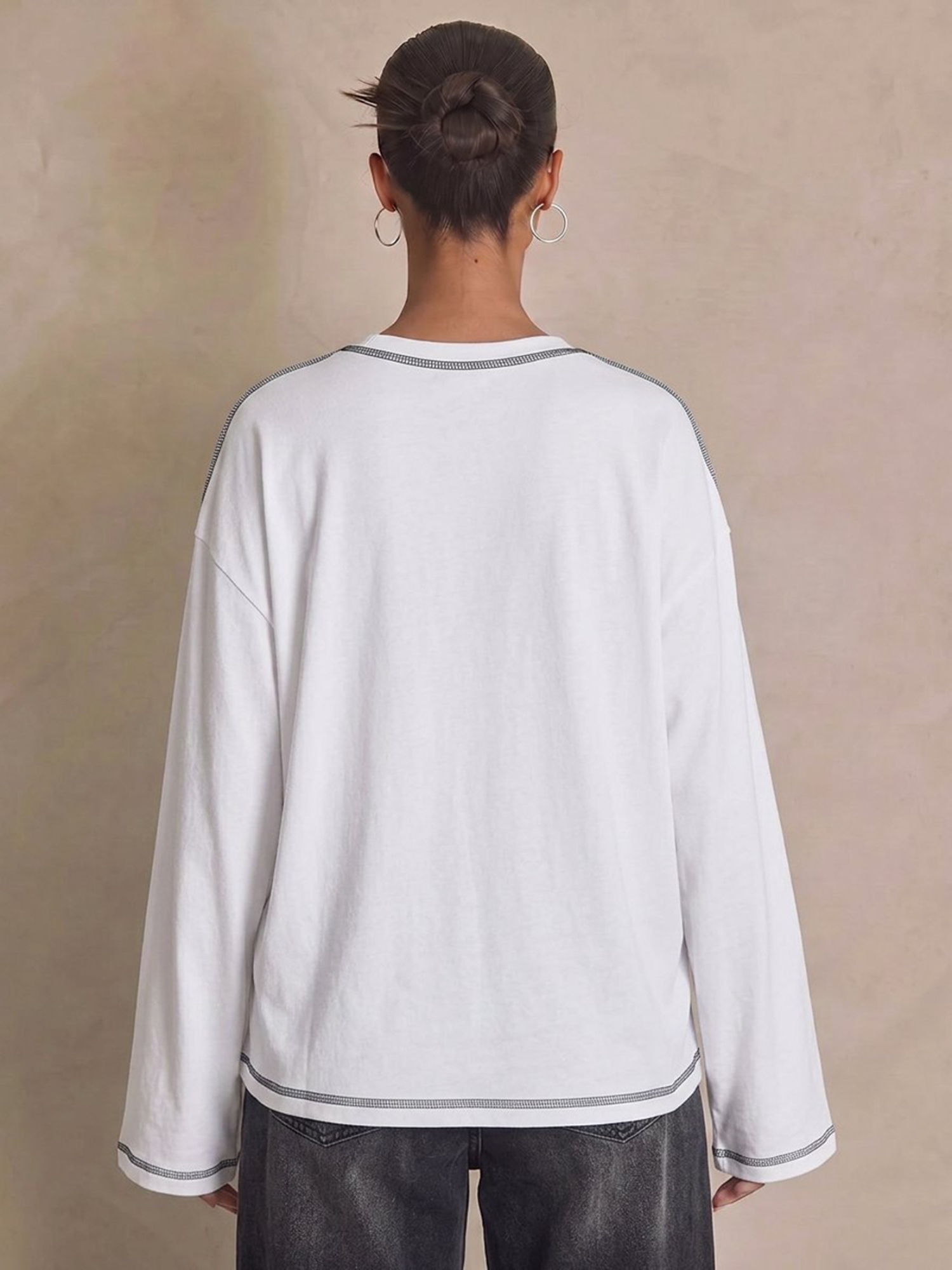 White Solid Round Neck Top