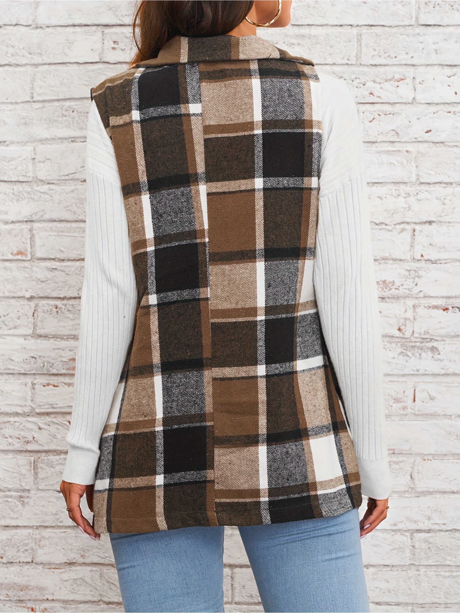 Brown Checked Regular Trench Coat