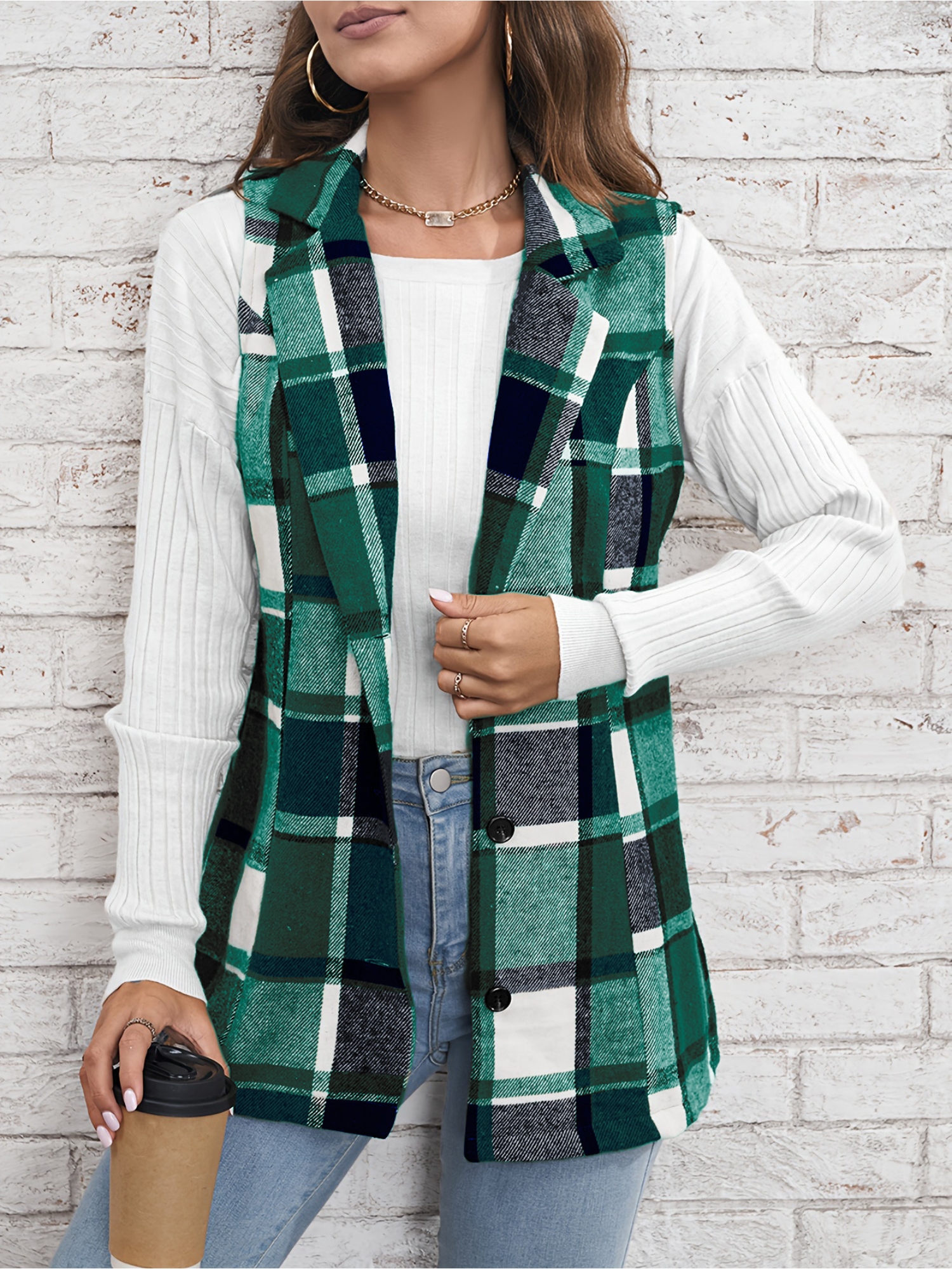Green Checked Regular Trench Coat