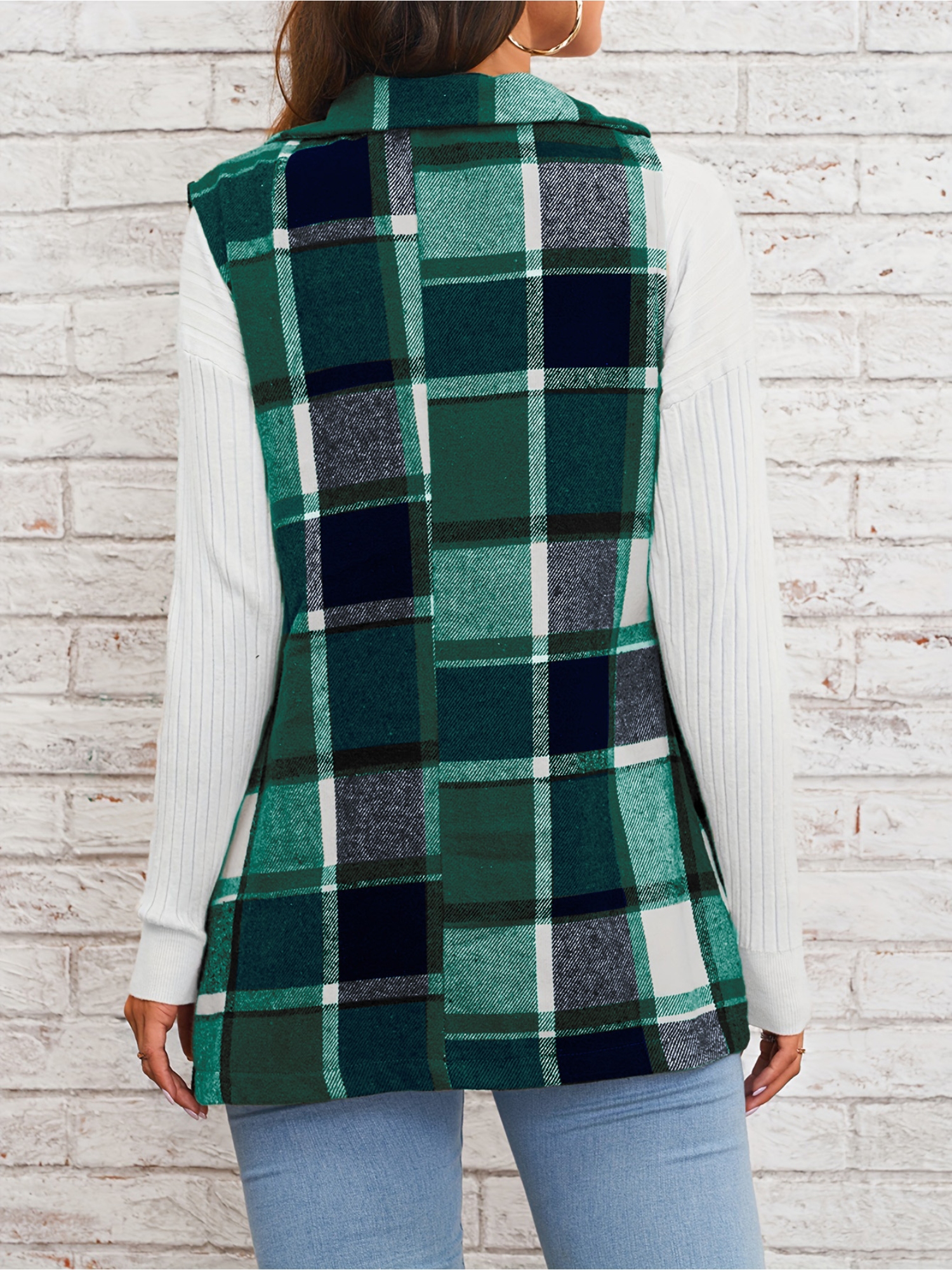 Green Checked Regular Trench Coat