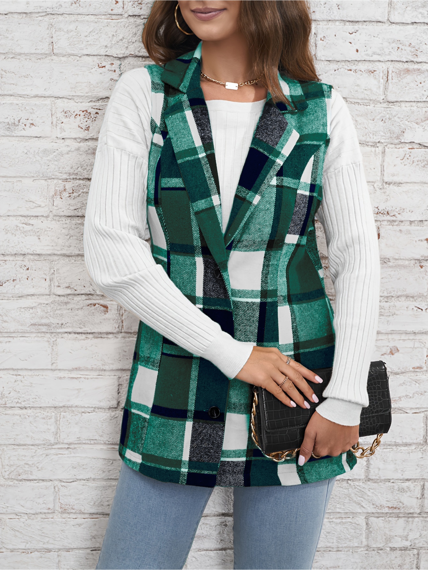 Green Checked Regular Trench Coat