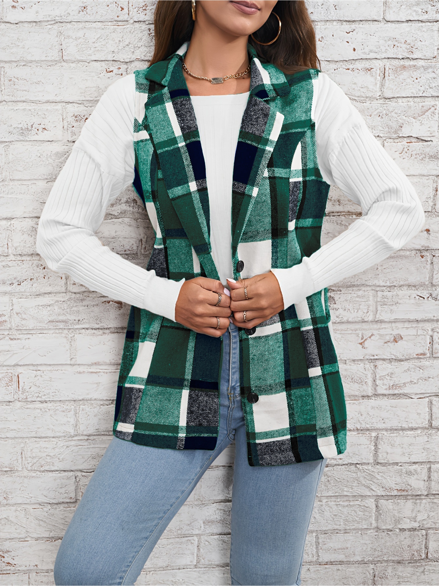 Green Checked Regular Trench Coat