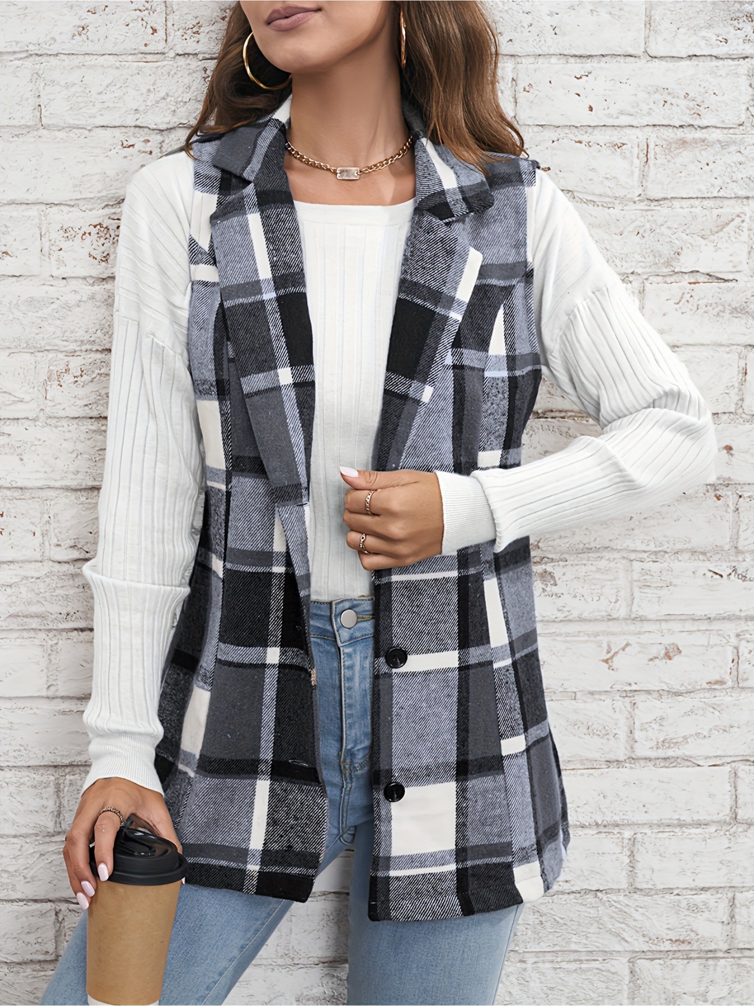 Grey Checked Regular Trench Coat