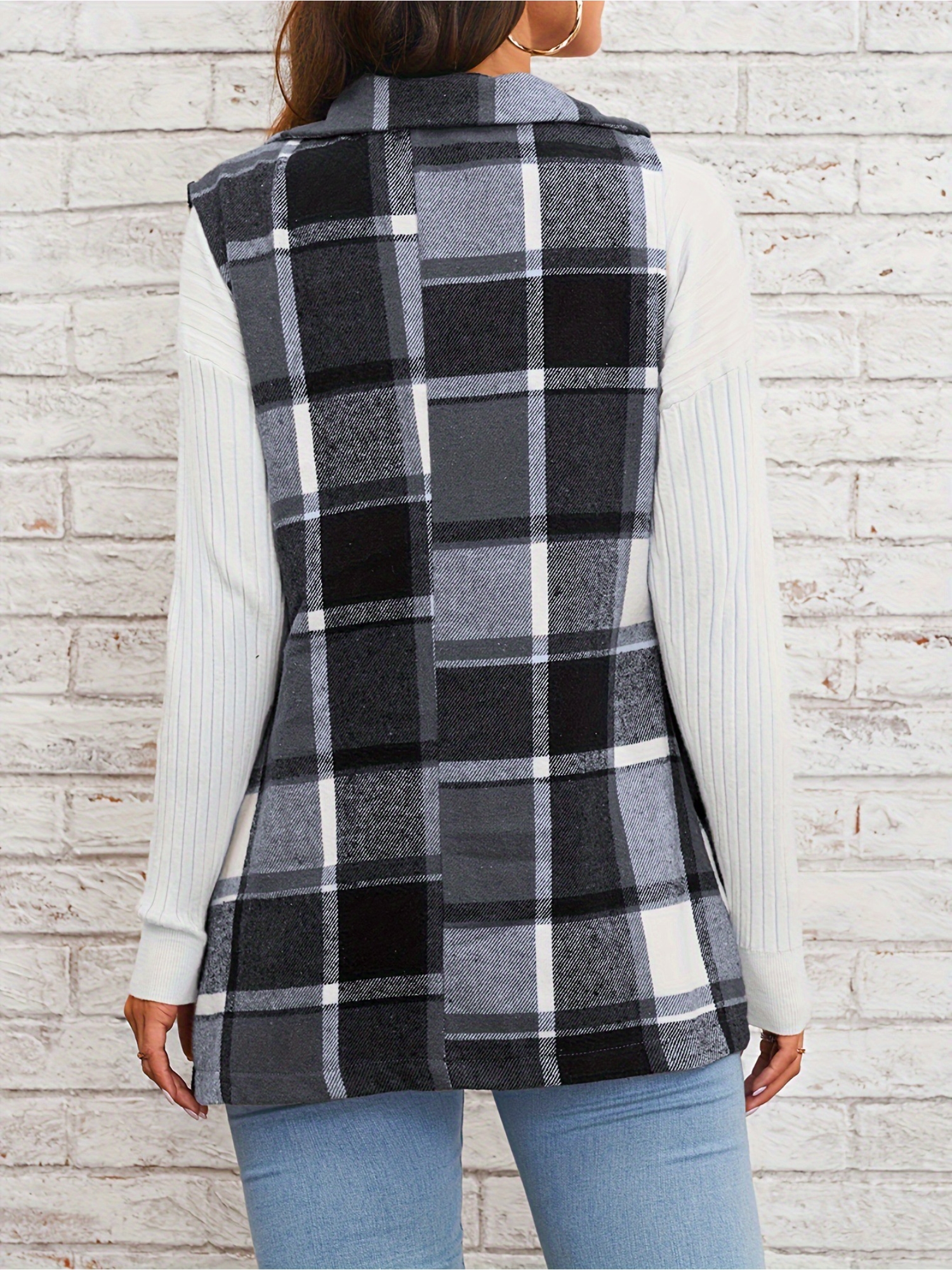 Grey Checked Regular Trench Coat