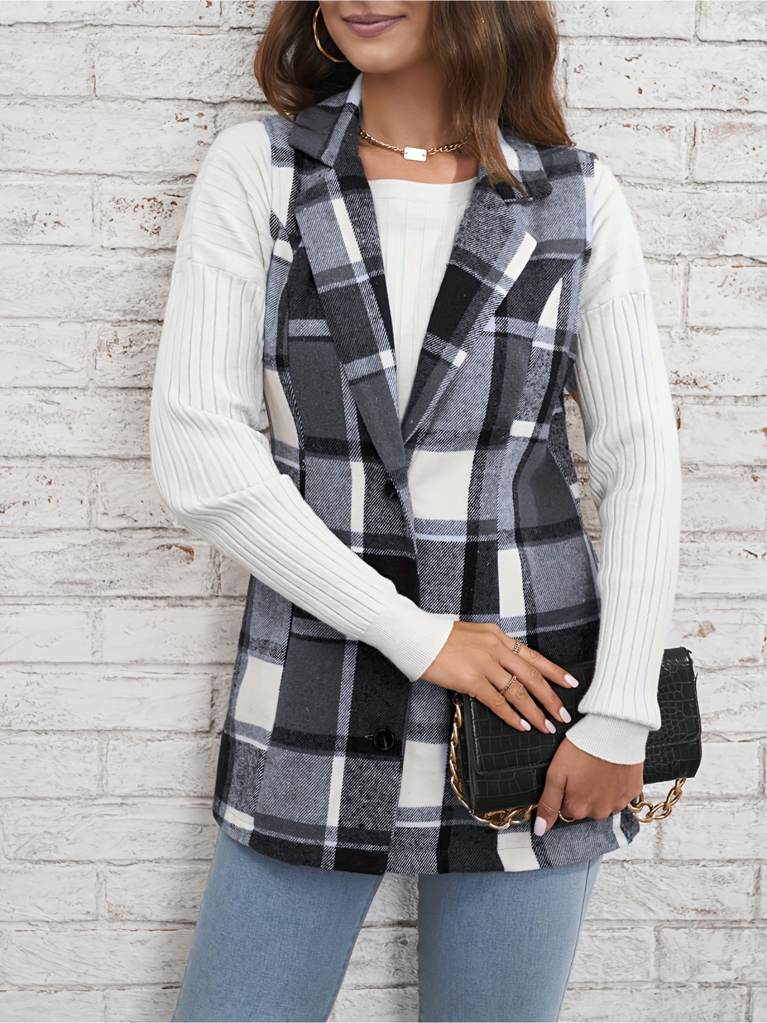 Grey Checked Regular Trench Coat