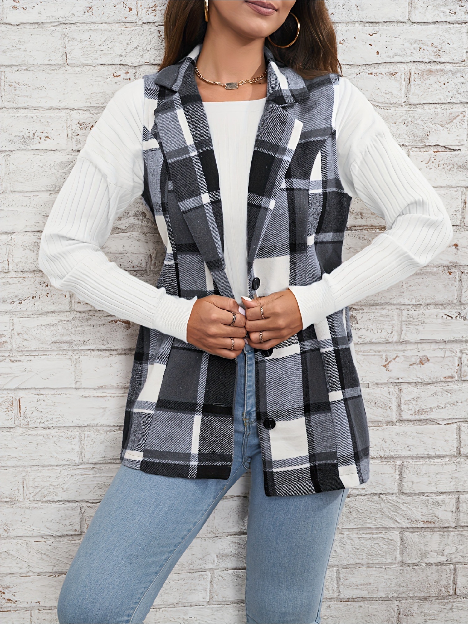 Grey Checked Regular Trench Coat