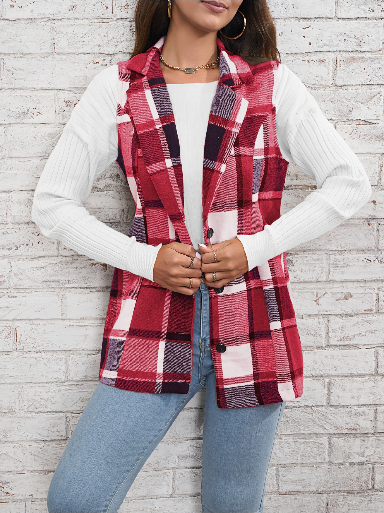 Red Checked Regular Trench Coat