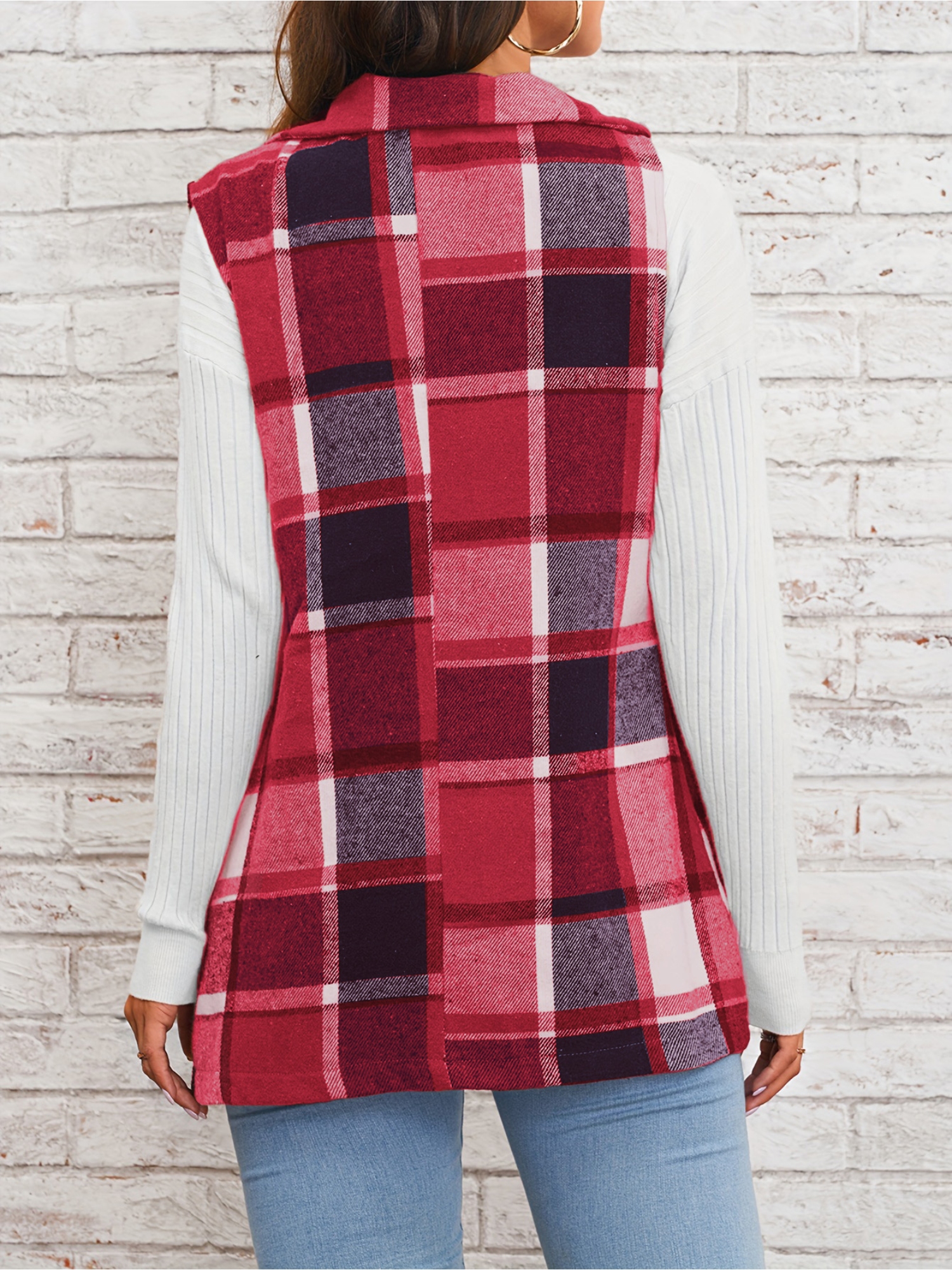 Red Checked Regular Trench Coat
