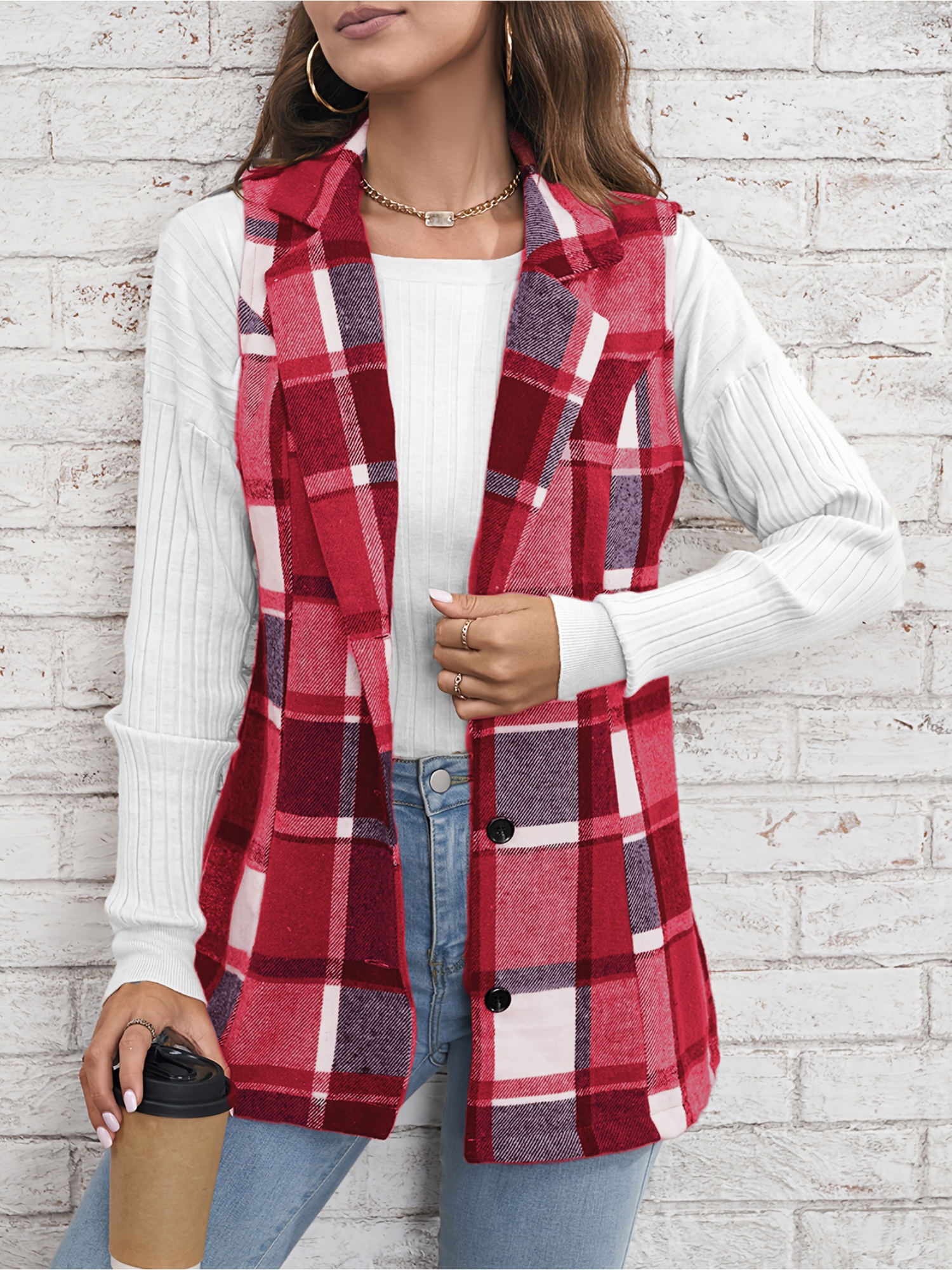 Red Checked Regular Trench Coat