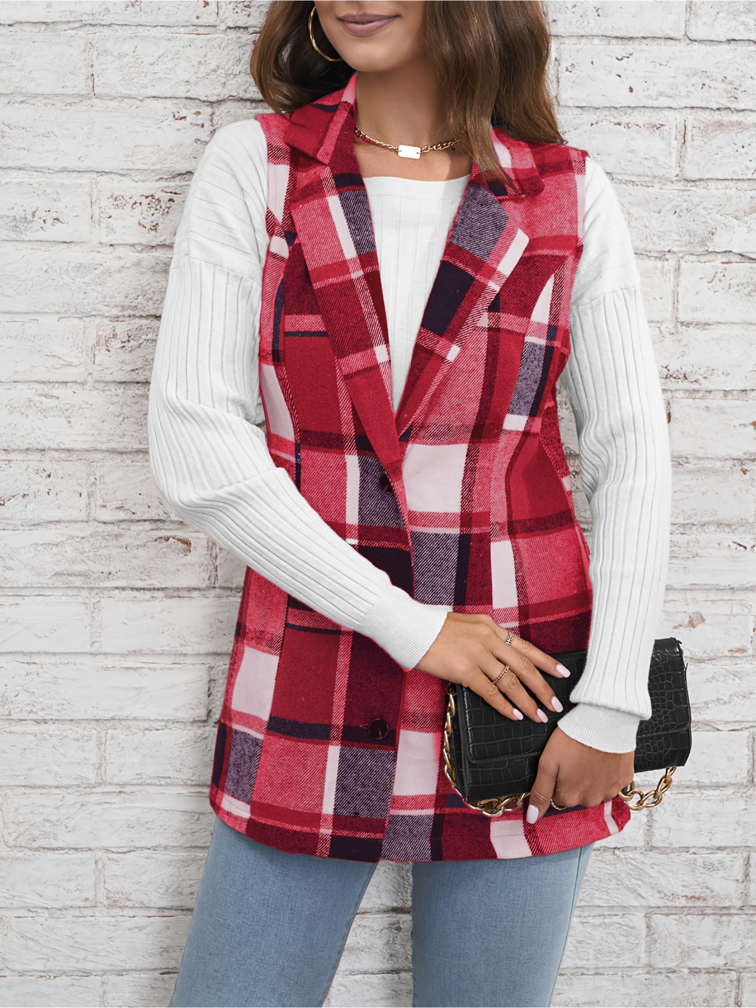 Red Checked Regular Trench Coat