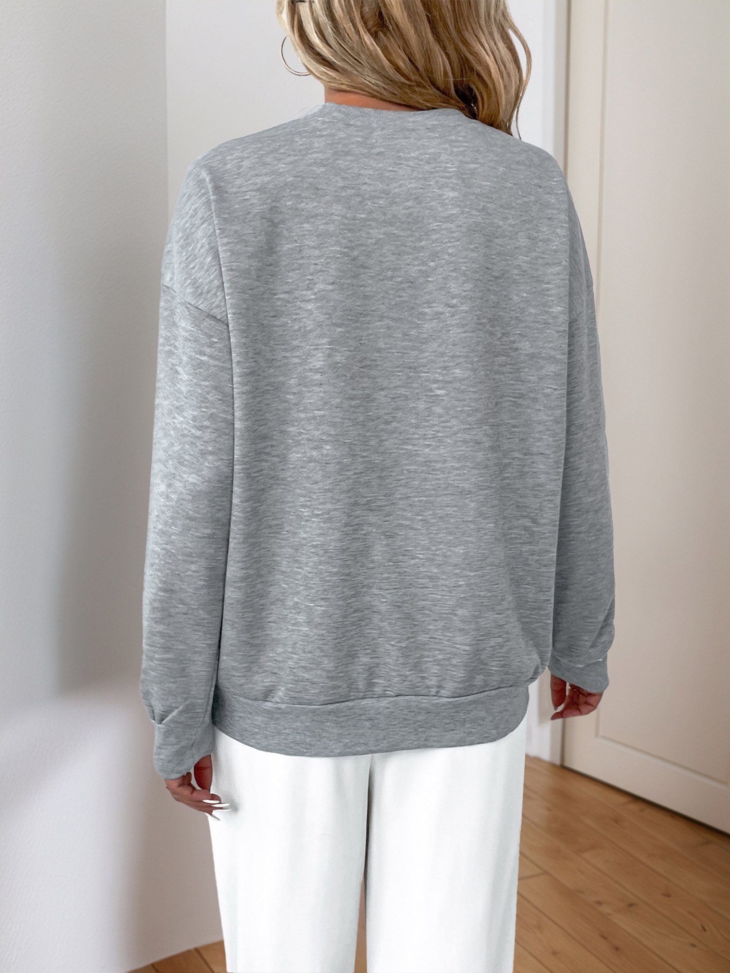 Grey Solid Round Neck Top
