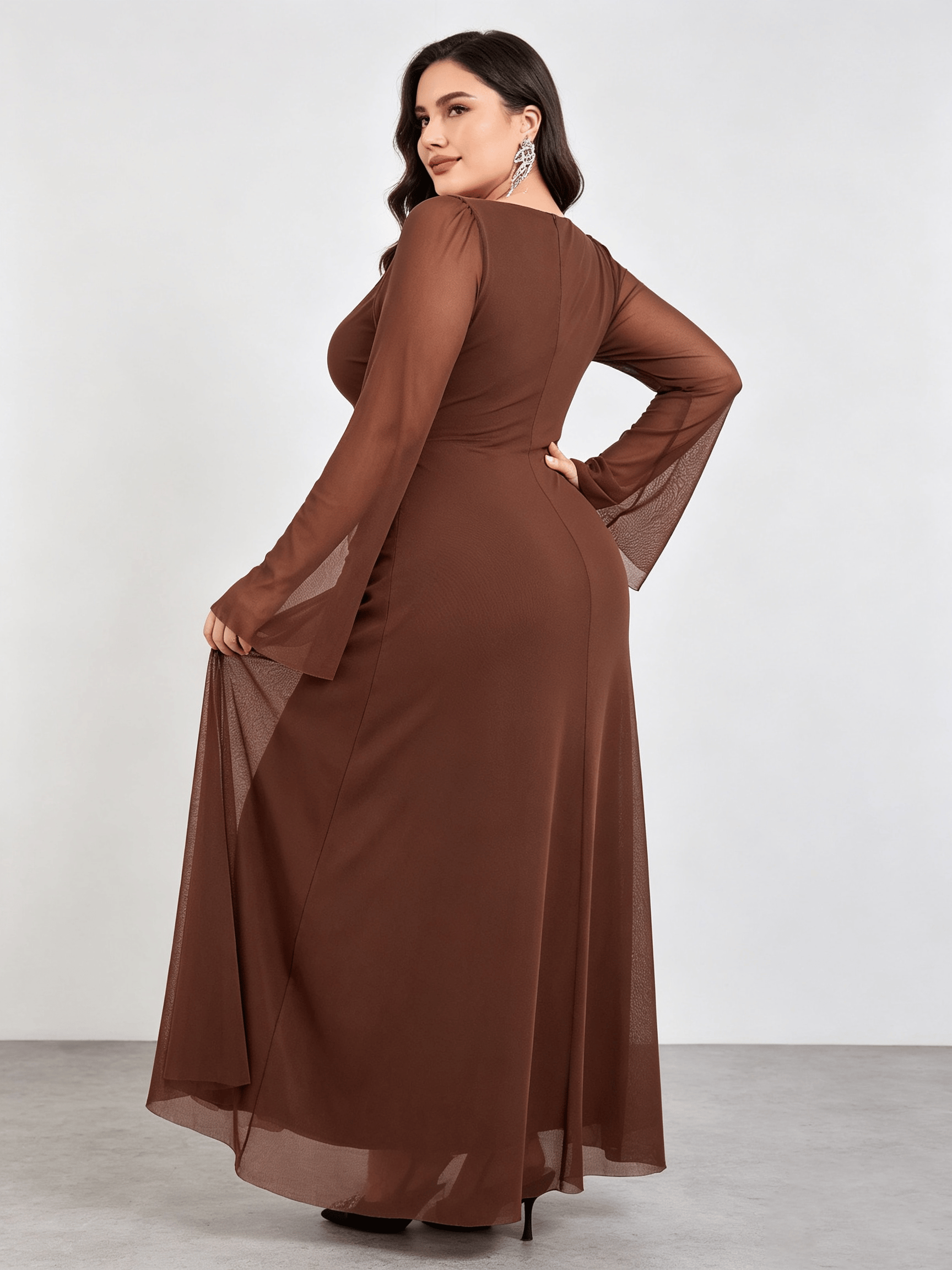 Brown Solid Asymmetric Neck A-Line Maxi Dress