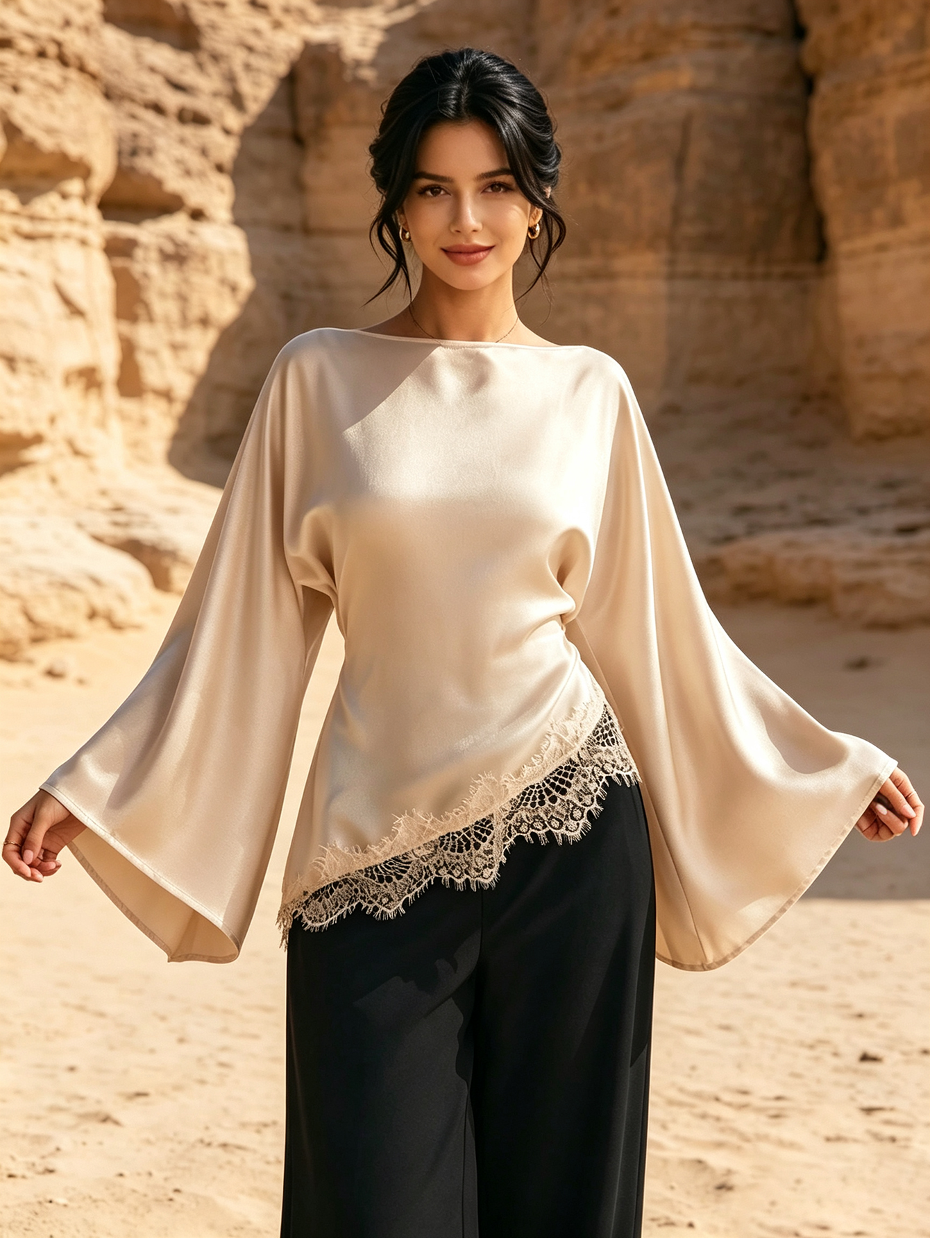 Nude Solid Boat Neck Blouse